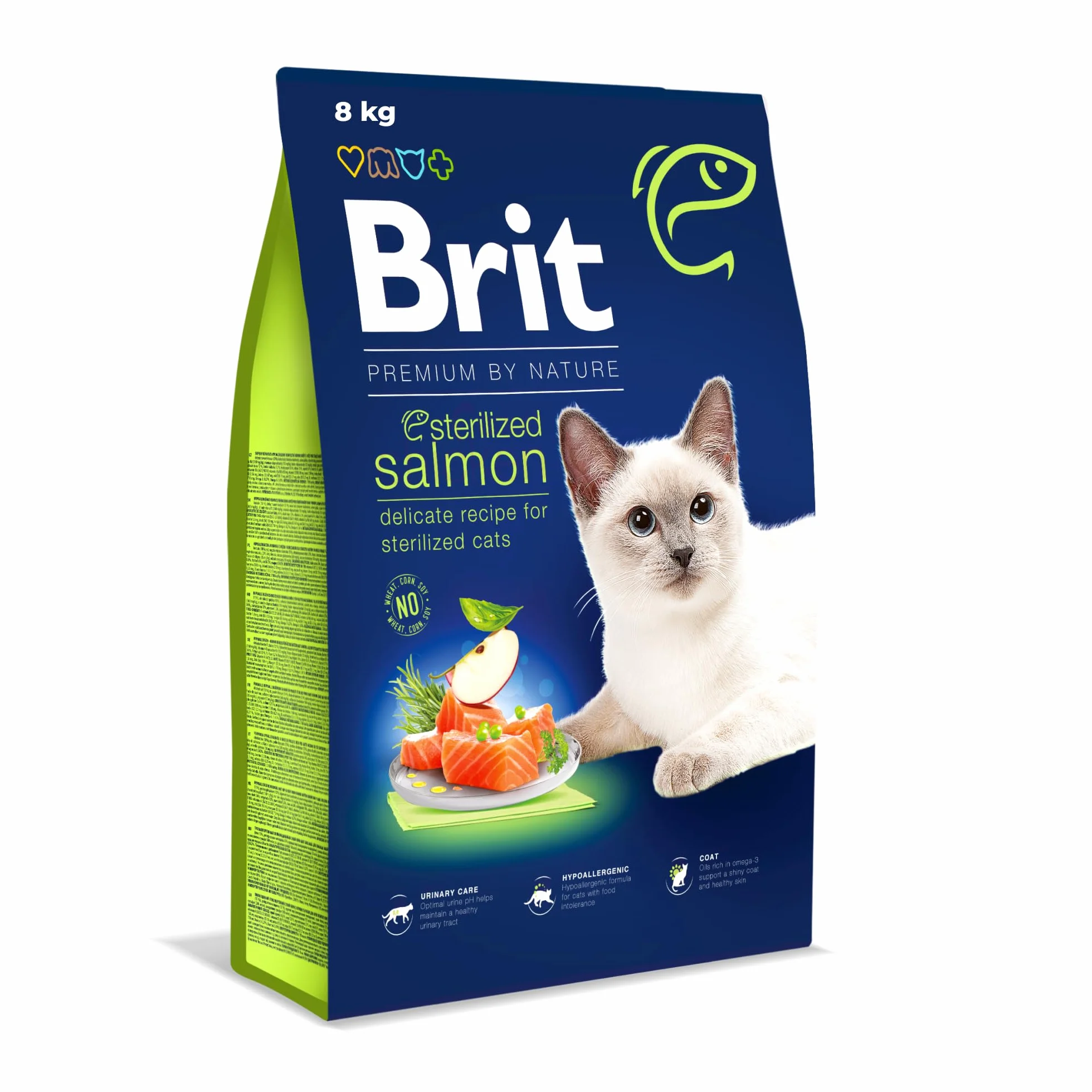 Brit Premium by Nature sucha karma dla sterylizowanych kotów, smak łososia, 8 kg