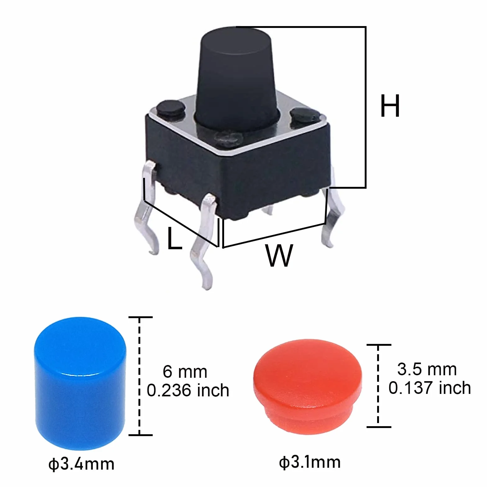 AUKENIEN 12Wartości 240sztuk Zestaw asortymentu mikroprzełączników Przełącznik przyciskowy dotykowy 6MM x 6MM Mikroprzełącznik 4stykowy z osłoną przycisku