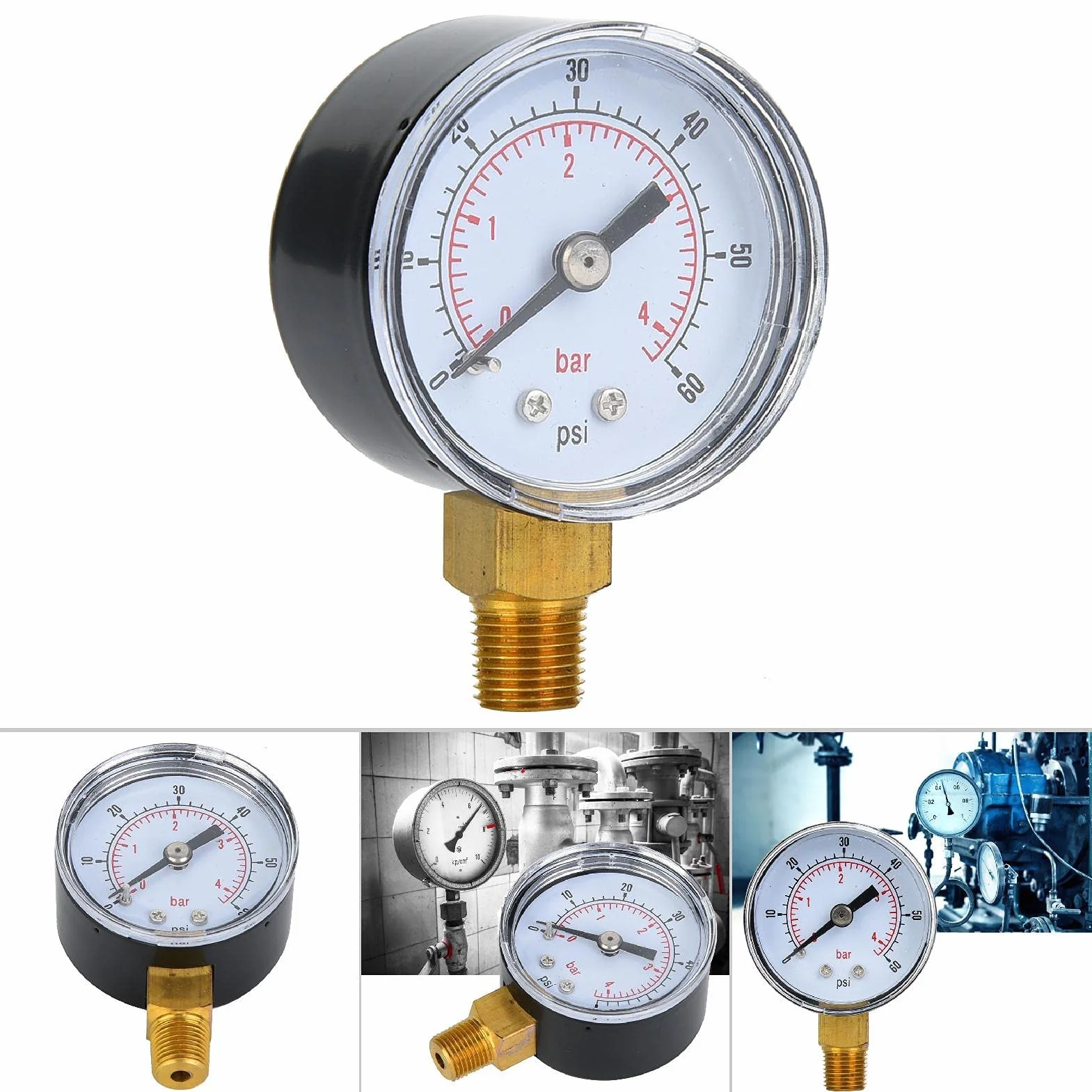 Manometr BSPT 1/8 Cala Montaż Dolny 0-60 psi 0-4 bary Miernik Ciśnienia Powietrza