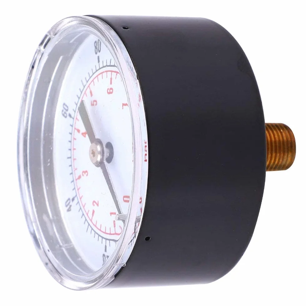 Manometr 50 mm Tarcza Manometr Tylne połączenie, osiowy manometr 1, 8 tarczy 1/8 Bspt Tylne przyłącze do gazu olejowego z wodą powietrzną (0-100 psi 0-7 barów)