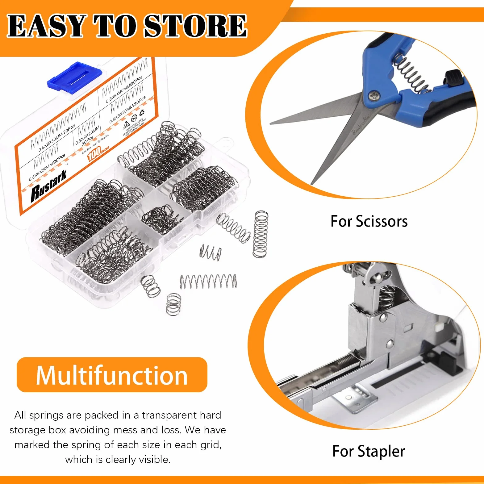 100 Stück Kompressionsfedern Sortiment Kit Mini Edelstahl Federn 0,6 WD 8 mm OD 10-50 mm LL8