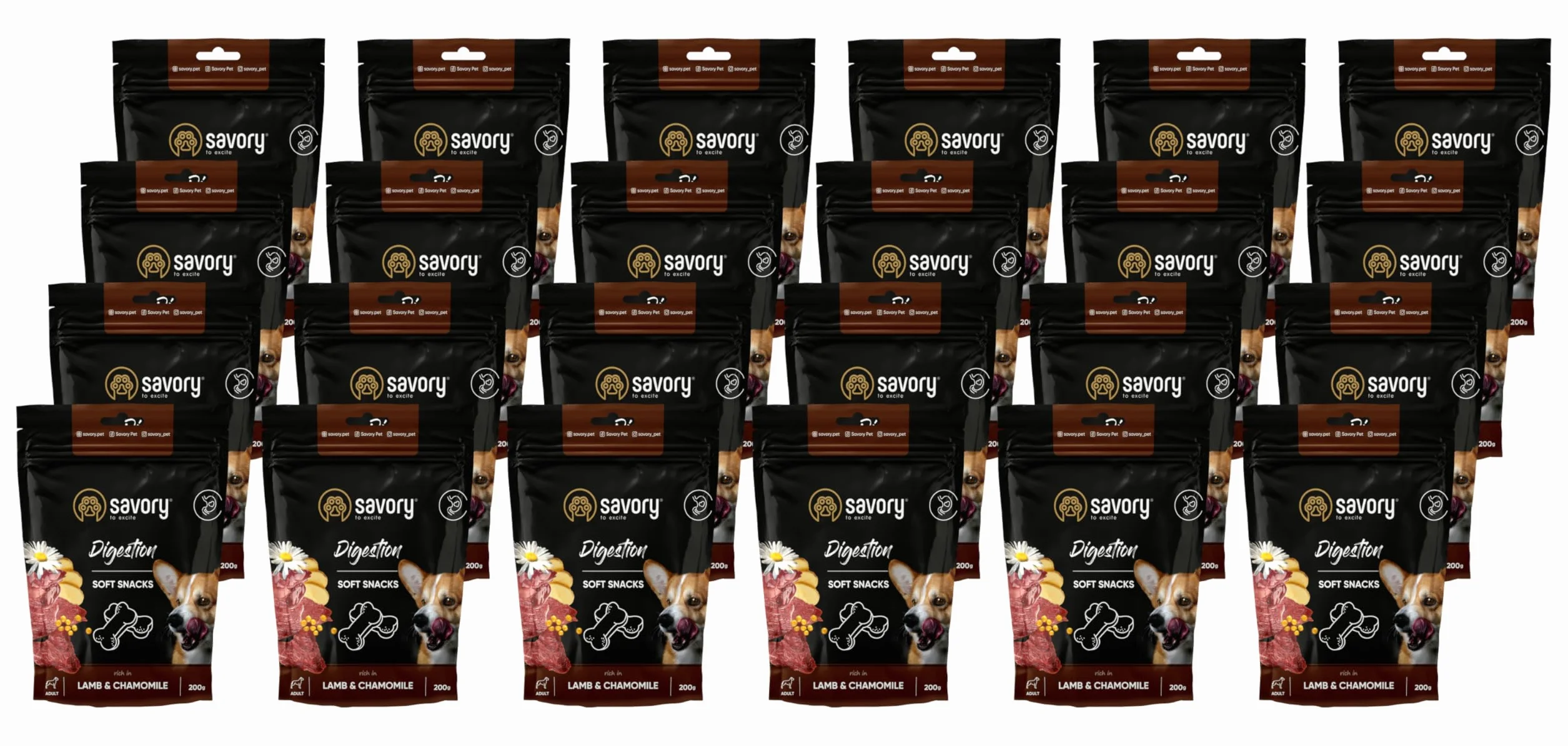 Savory - Przysmaki dla Psów - Smakołyki dla Psa - Wspomaganie Trawienia - Jagnięcina - dla Psów Wszystkich Ras, Odpowiednie do Treningu Psa - 24 Szt. (24 x 200 g)