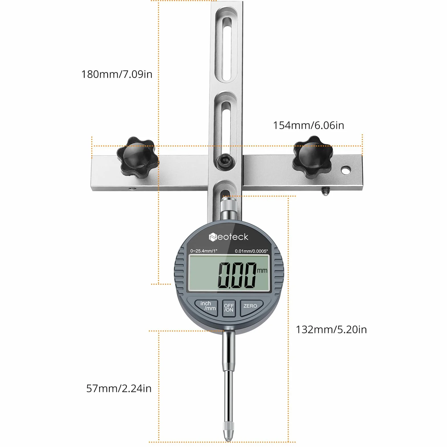 Neoteck Cyfrowy zegar pomiarowy 25,4 mm, piła stołowa, szerokość 0,75 cala, anodowany drążek aluminiowy do ustawiania i kalibracji, maszyny warsztatowe, piły taśmowe i prasy wiertnicze
