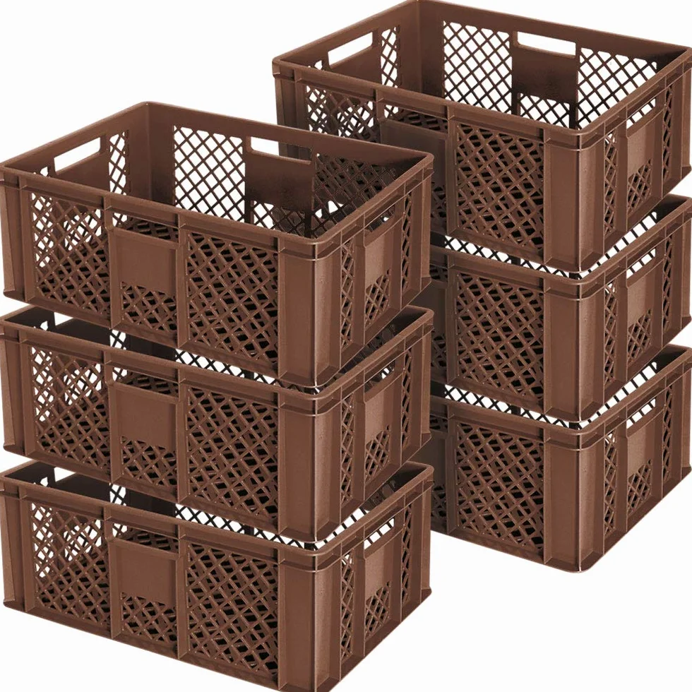 6 x pojemnik euro/kosz do układania w stos, jakość przemysłowa, nadaje się do kontaktu z żywnością, 600 x 400 x 240 mm, brązowy