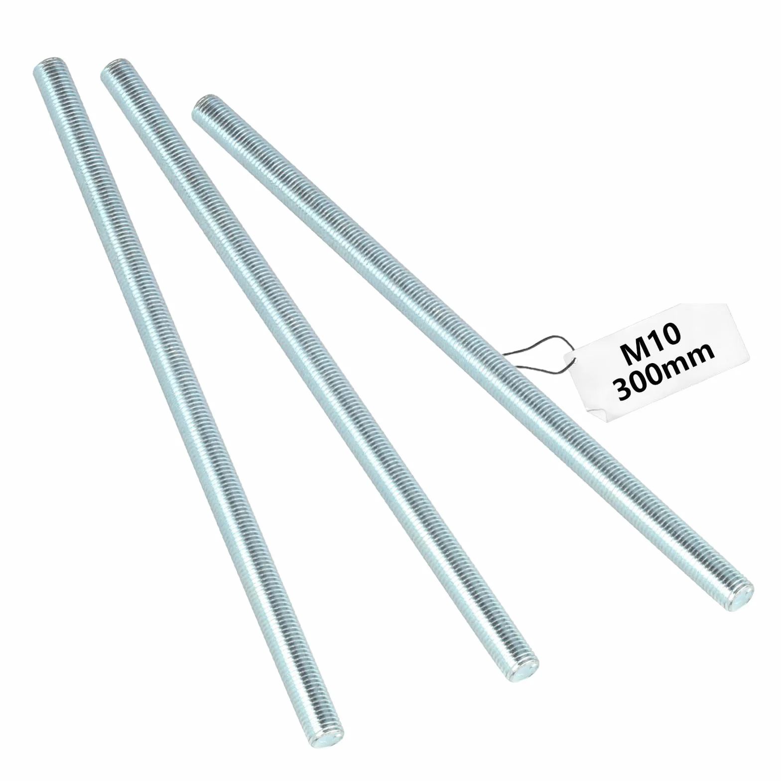 3 sztuki prętów gwintowanych M10 x 300 mm, pręty gwintowane, klasa wytrzymałości 4,8, gwint gwintowany ze stali ocynkowanej, pręt gwintowany z gwintem regulacyjnym, śruby gwintowane, pręty gwintowane