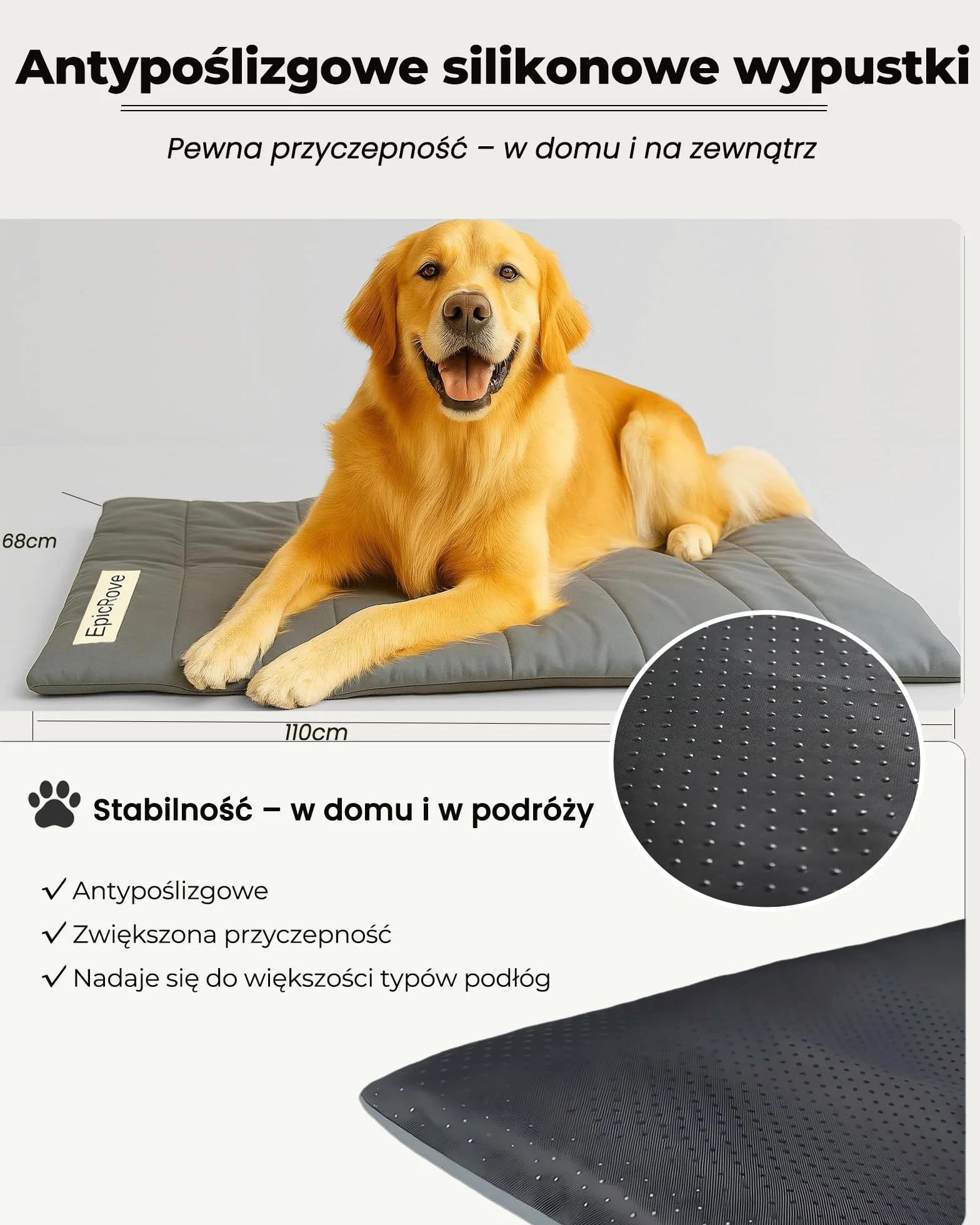 Mata dla psa wodoodporna i antypoślizgowa, 110 × 68 cm, składana i prana w pralce – idealna do domu, podróży, ogrodu i bagażnika samochodu