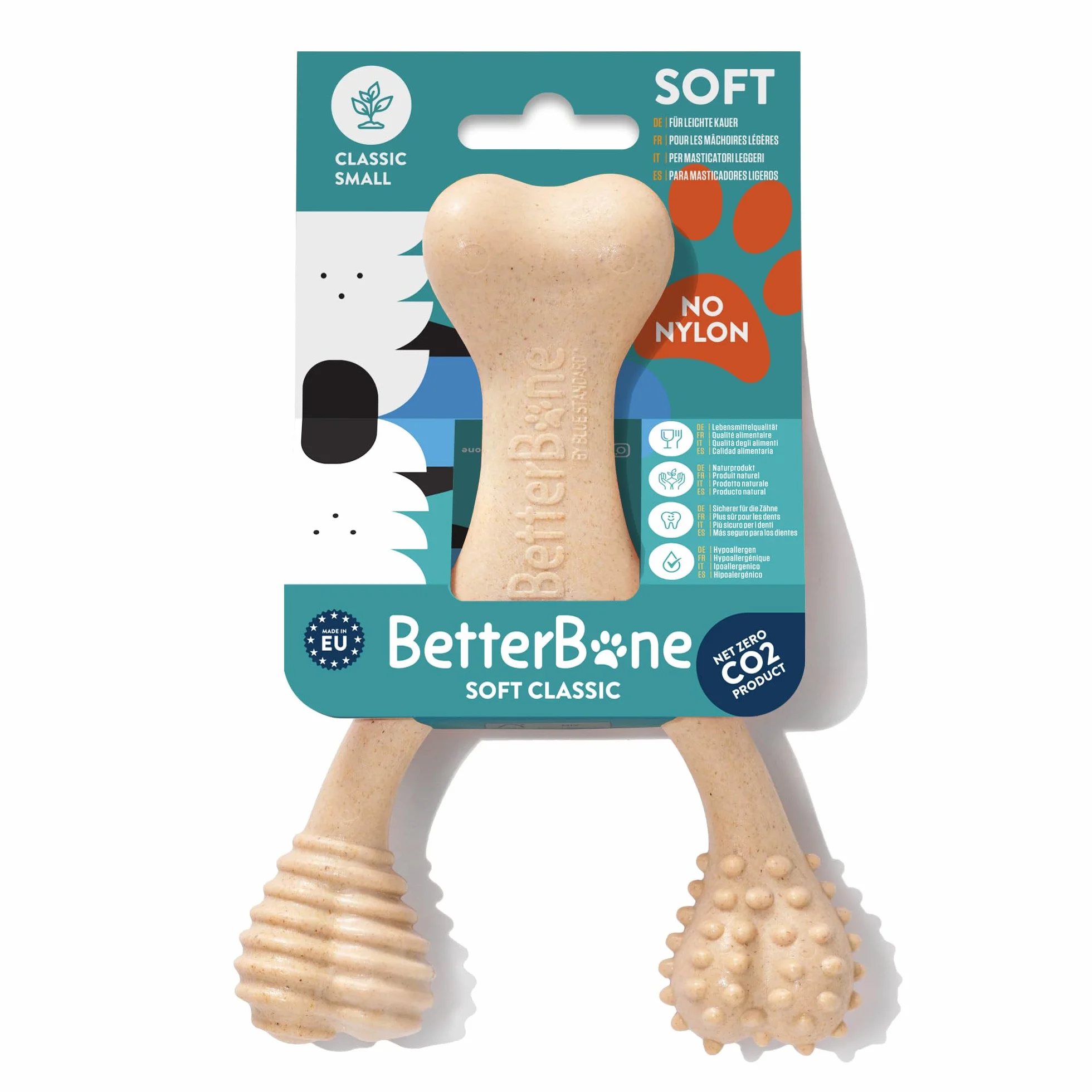 BetterBone - Zabawka dla psa do żucia - Small Soft Classic - wegańska kość do żucia dla psa, nylon i wolna od GMO na bazie celulozy, zabawka do żucia, miękka, neutralny smak, nie odpryskuje,