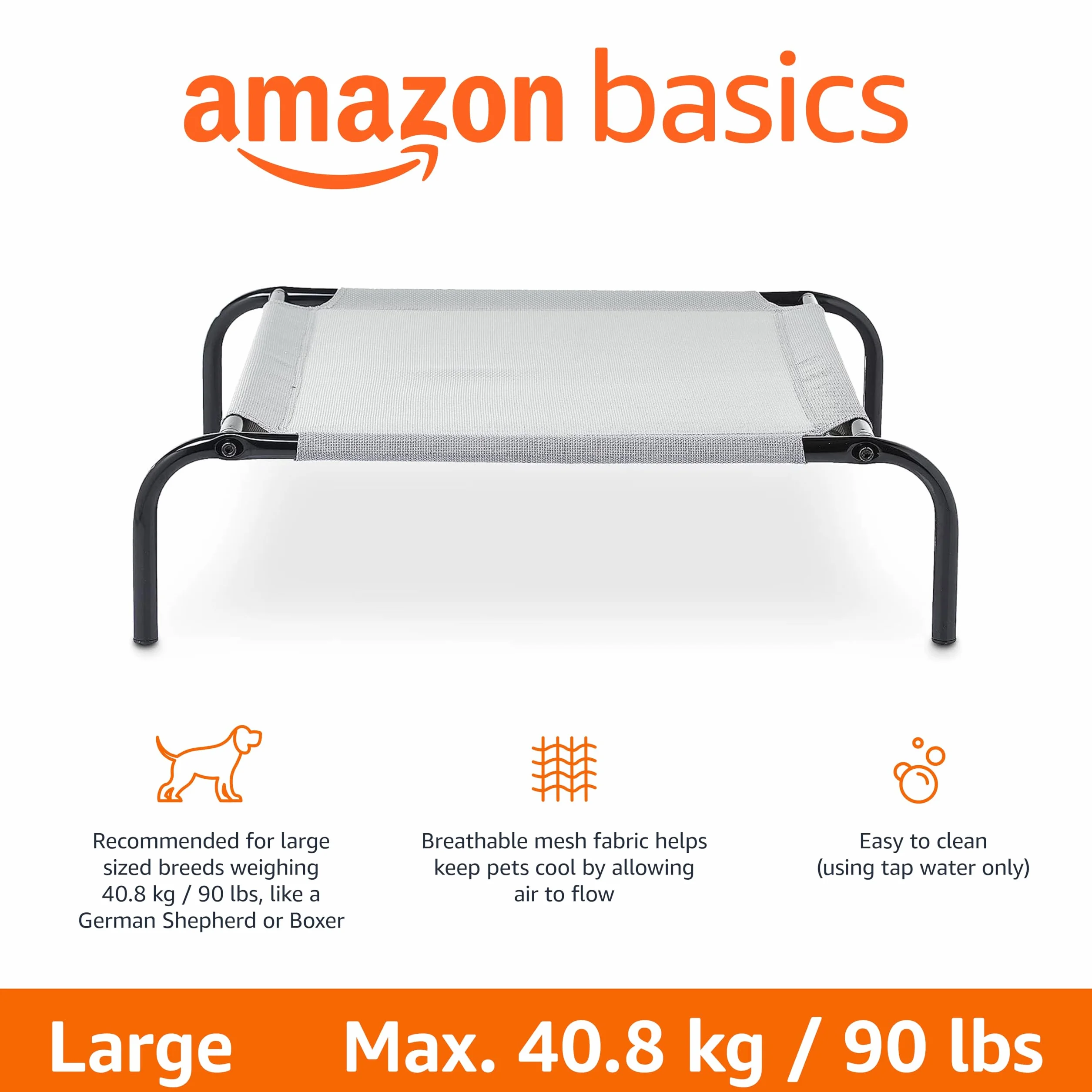 Amazon Basics Chłodzące podwyższone legowisko dla zwierząt domowych, szare, rozmiar L, dł. 130 x szer. 80 x wys. 19 cm