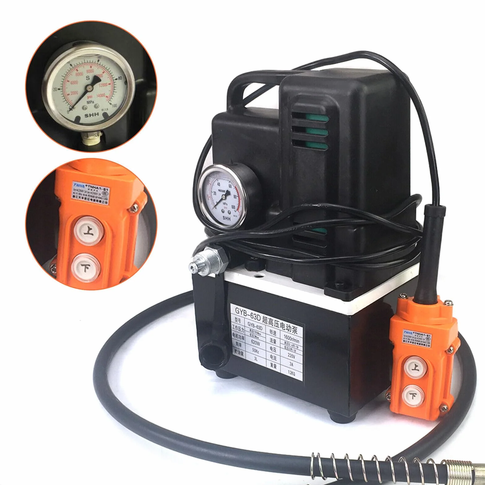 Elektryczna pompa hydrauliczna 700 bar 220 V czarna, kompaktowa pompa wysokociśnieniowa do wszechstronnych zastosowań. Lekka, wydajna i niezawodna do zadań hydraulicznych