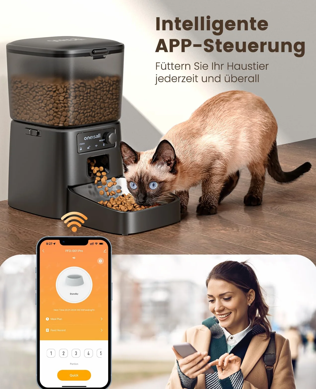 oneisall 3,5 l, automatyczny podajnik karmy dla kotów, inteligentny podajnik WiFi, automatyczny dystrybutor karmy dla kotów, sterowanie aplikacją, 1-10 posiłków dziennie, dozownik żywności