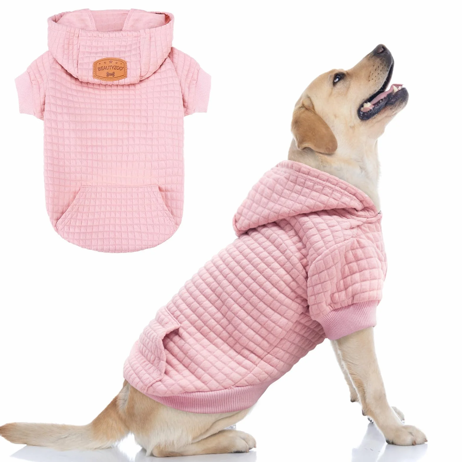 BEAUTYZOO Bluza z kapturem dla małego psa, sweter z kieszeniami, ubrania dla małych, średnich psów, chłopców, dziewczynek, przypominające gofry, laminowane bawełniane płaszcze dla zwierząt domowych z