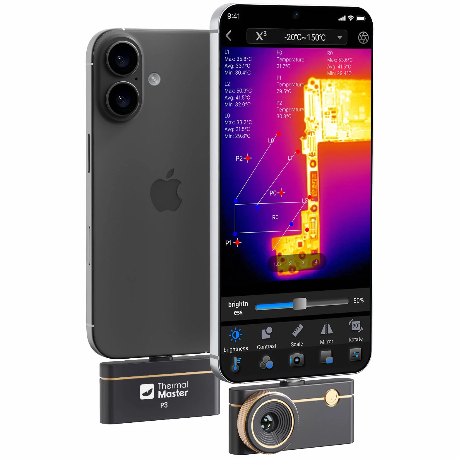 Thermal Master P3 kamera termowizyjna do iPhone 15/16 i Android kamera na podczerwień, regulowana ostrość, rozdzielczość X³, IR 512 x 384, -20℃-600℃, kontrola PCB
