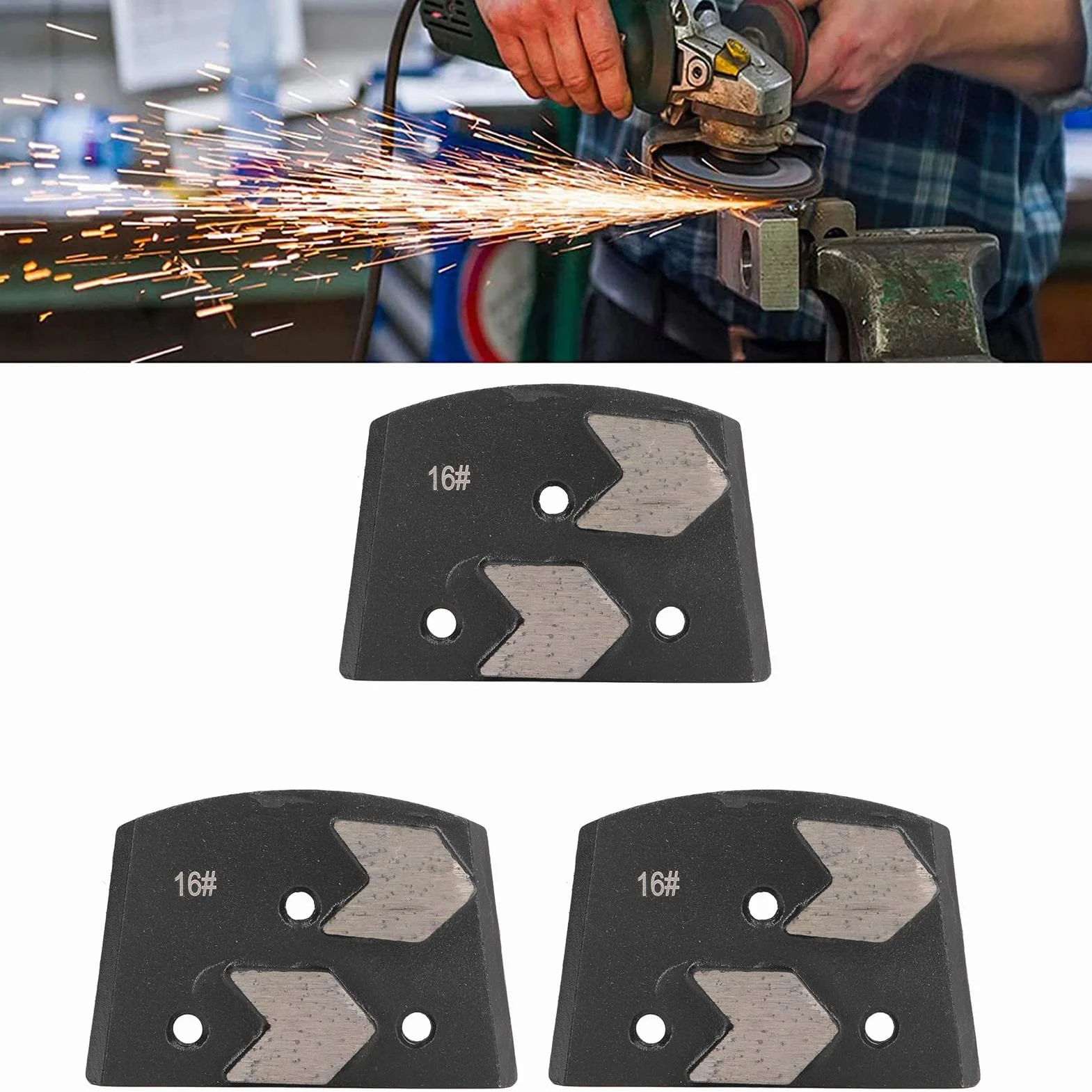 Diamentowe buty szlifierskie, 3 sztuki, trapezowe podkładki szlifierskie ze stali stopowej o ziarnistości 16, penetrujące, wysoka twardość, długa żywotność, odporne na zużycie, do usuwania