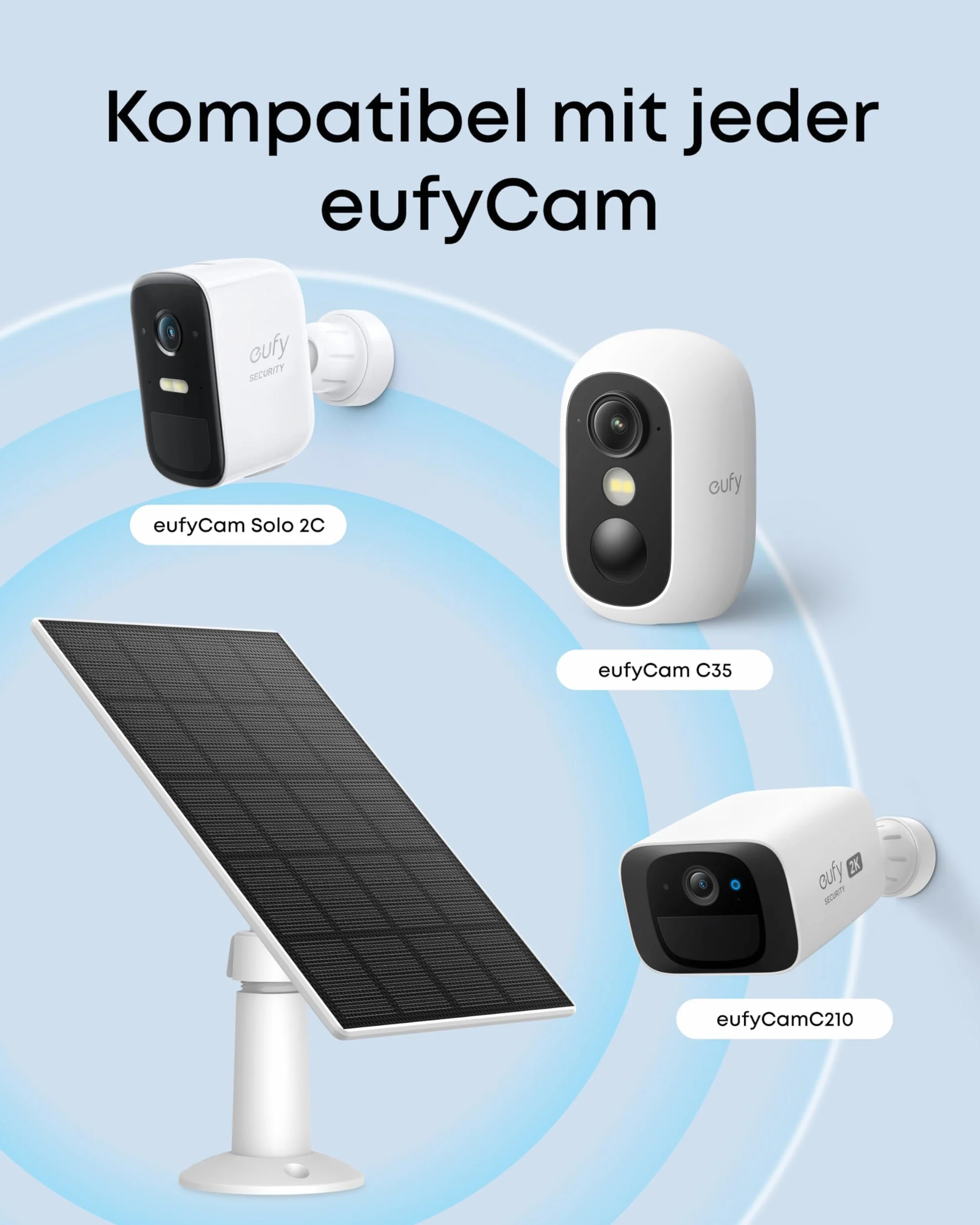 Panel słoneczny eufy C10 (3 W), kompatybilny z dowolną kamerą eufyCam, ciągłe zasilanie, odporny na warunki atmosferyczne IP65 do monitoringu zewnętrznego i ładowania kamer, panel słoneczny 3 W