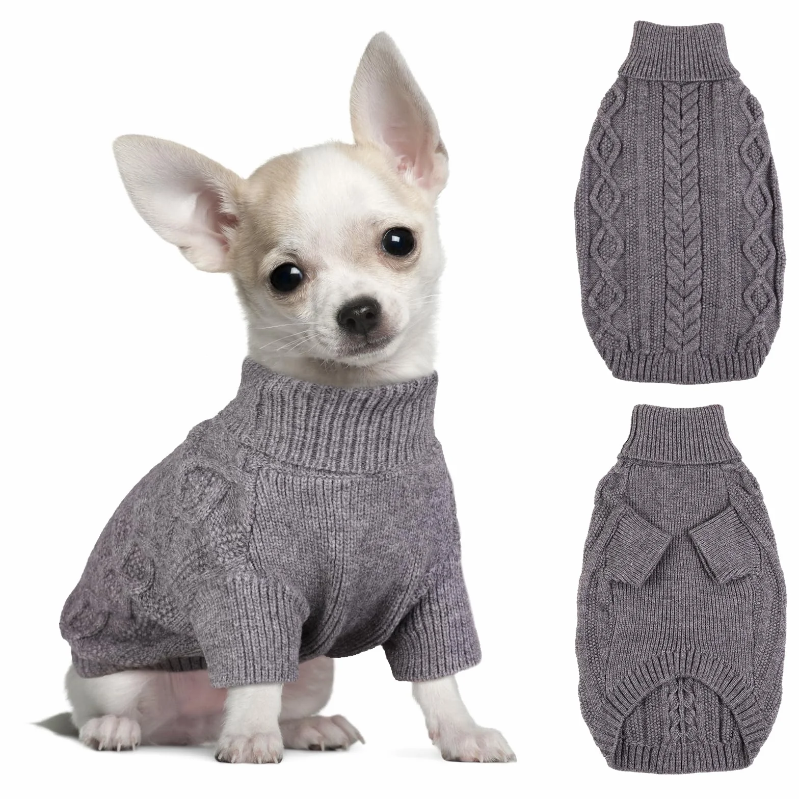 Sweter dla małych psów – prosty i elegancki, ciepły sweter dla psa z otworem na uprząż, piękny sweter dla psa z nogami, sweter dla psów Chihuahua (szary, XS)