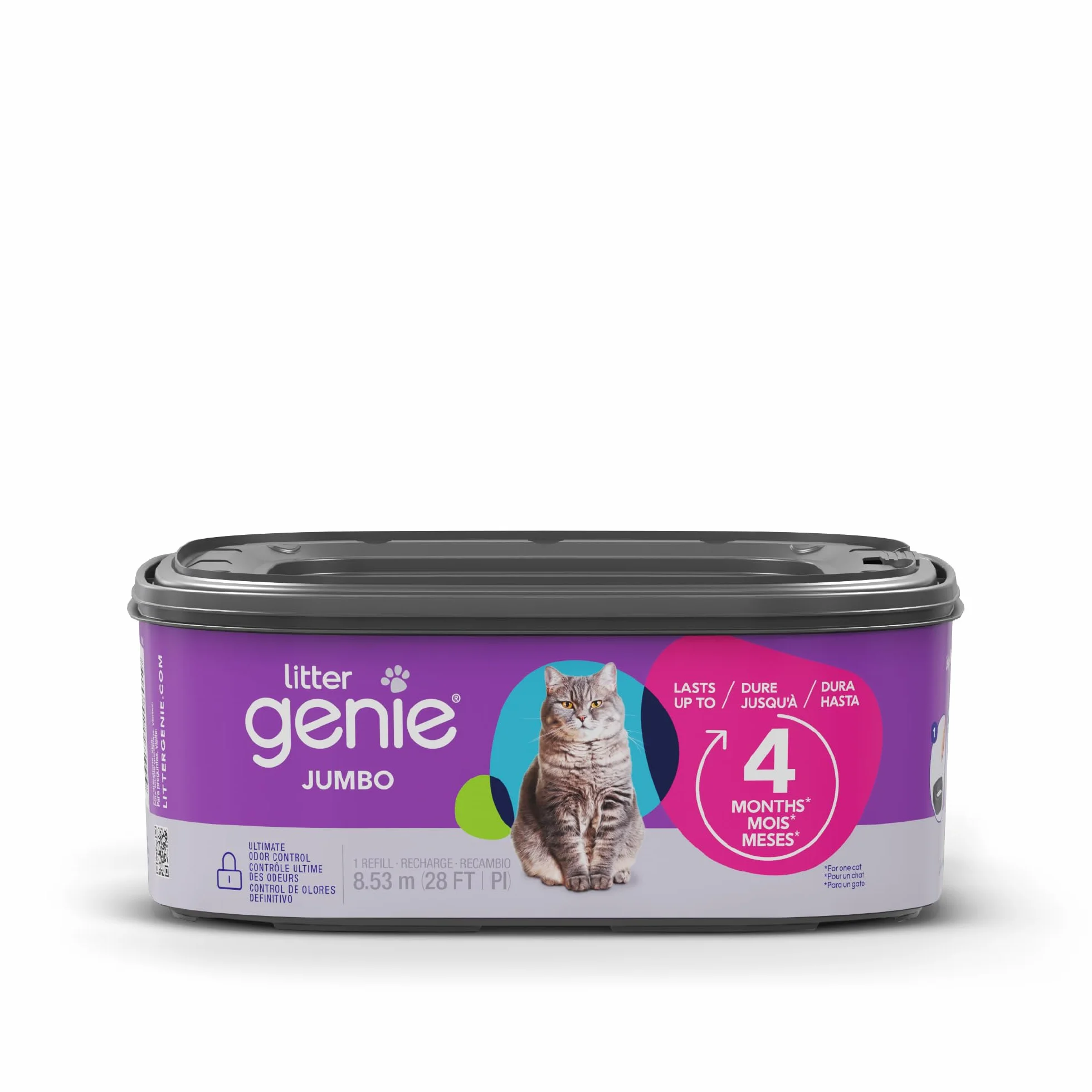 Litter Genie Worki uzupełniające | Jumbo 1-pak | do 4 miesięcy dostawy w 1 wkładzie | Najlepsza kontrola zapachu worki na żwirek dla kotów