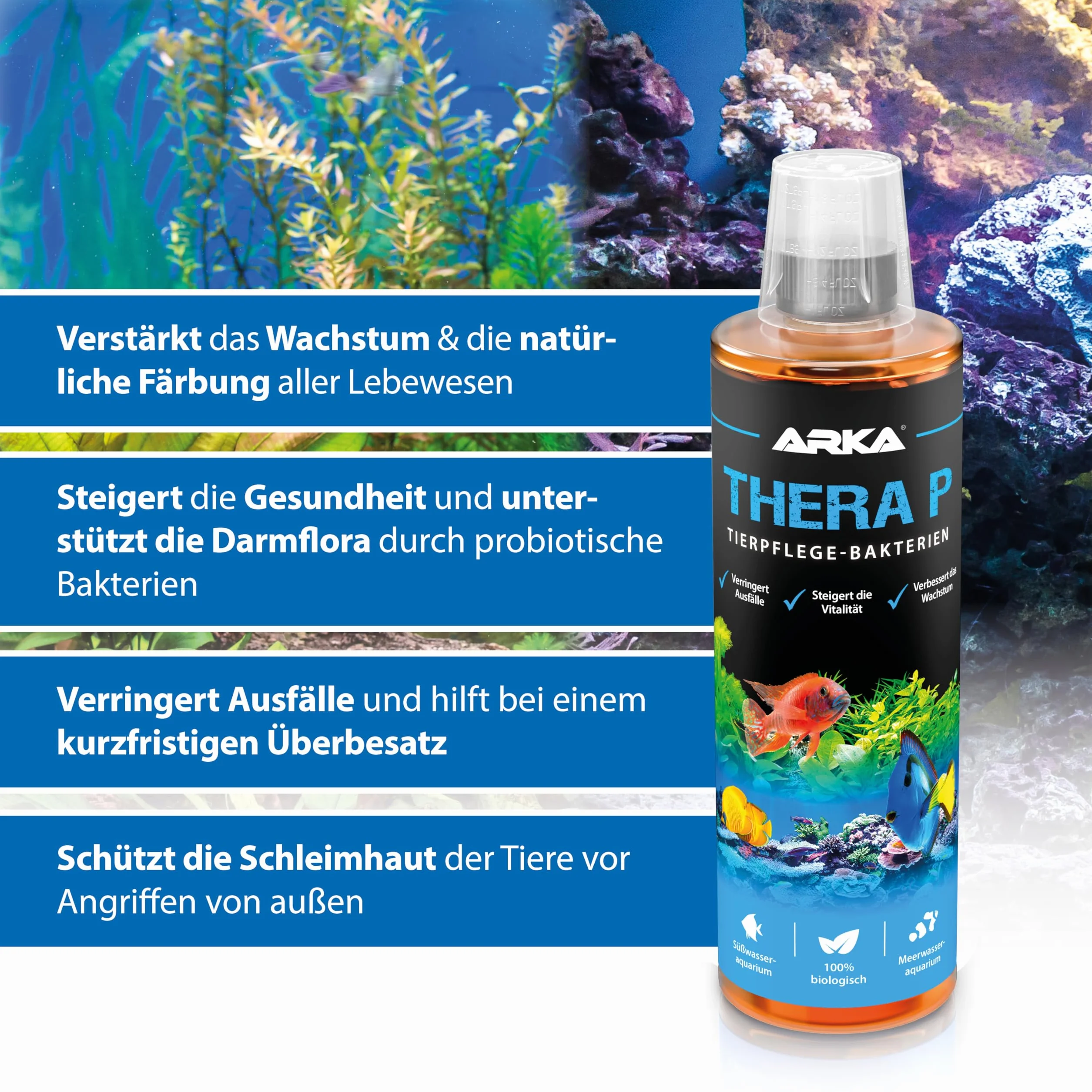 MICROBE-LIFT TheraP – pielęgnacja ryb, bakterie oczyszczające, zapobiega chorobom, wspomaga wzrost zwierząt, wodę słodką i morską, 473 ml