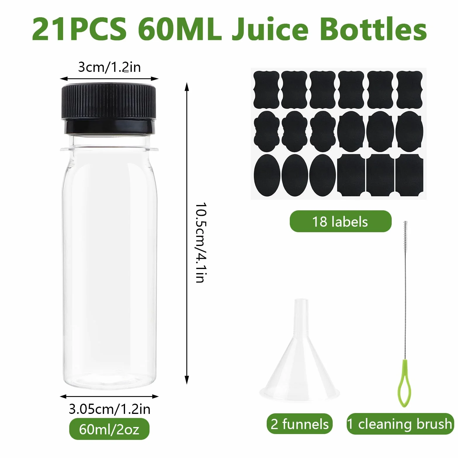 Zestaw 21 mini butelek do napełniania 60 ml, tworzywa sztucznego