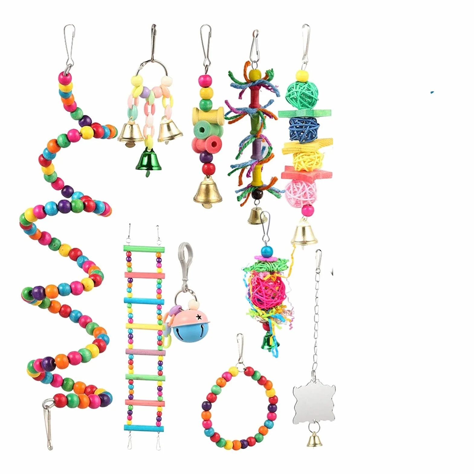 Zabawki dla ptaków 10 paczek Bird Huśtawka Zabawki do żucia Parrot Hammock Bell Zabawki Papuga Klatka Zabawki Ptak Pierście z koralikami z drewna Wiszące dla małych paraketów