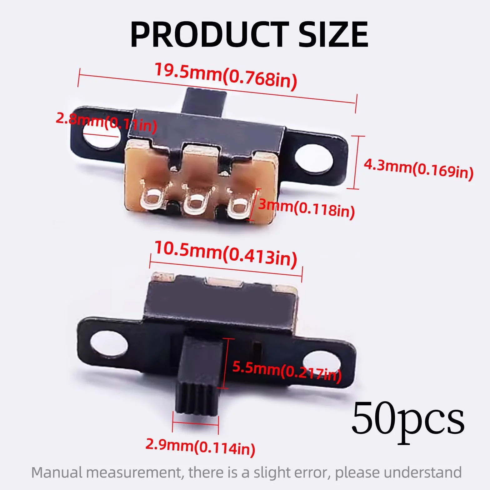 Zestaw 50 mini przełączników kołyskowych SPDT 0,5A 50V DC 3 piny 2 pozycje SS-12F15