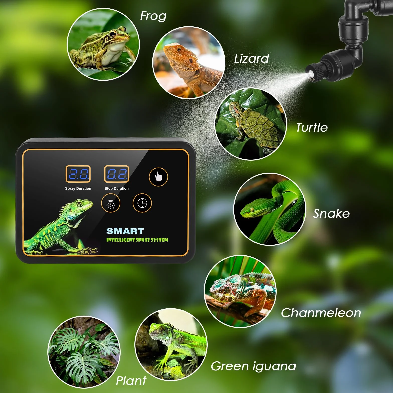 GuKKK inteligentny system nawilżania gadów, nawilżacz powietrza z wężem z timerem i dyszami natryskowymi, regulacja 360°, nebulizator terrarium dla roślin płazów