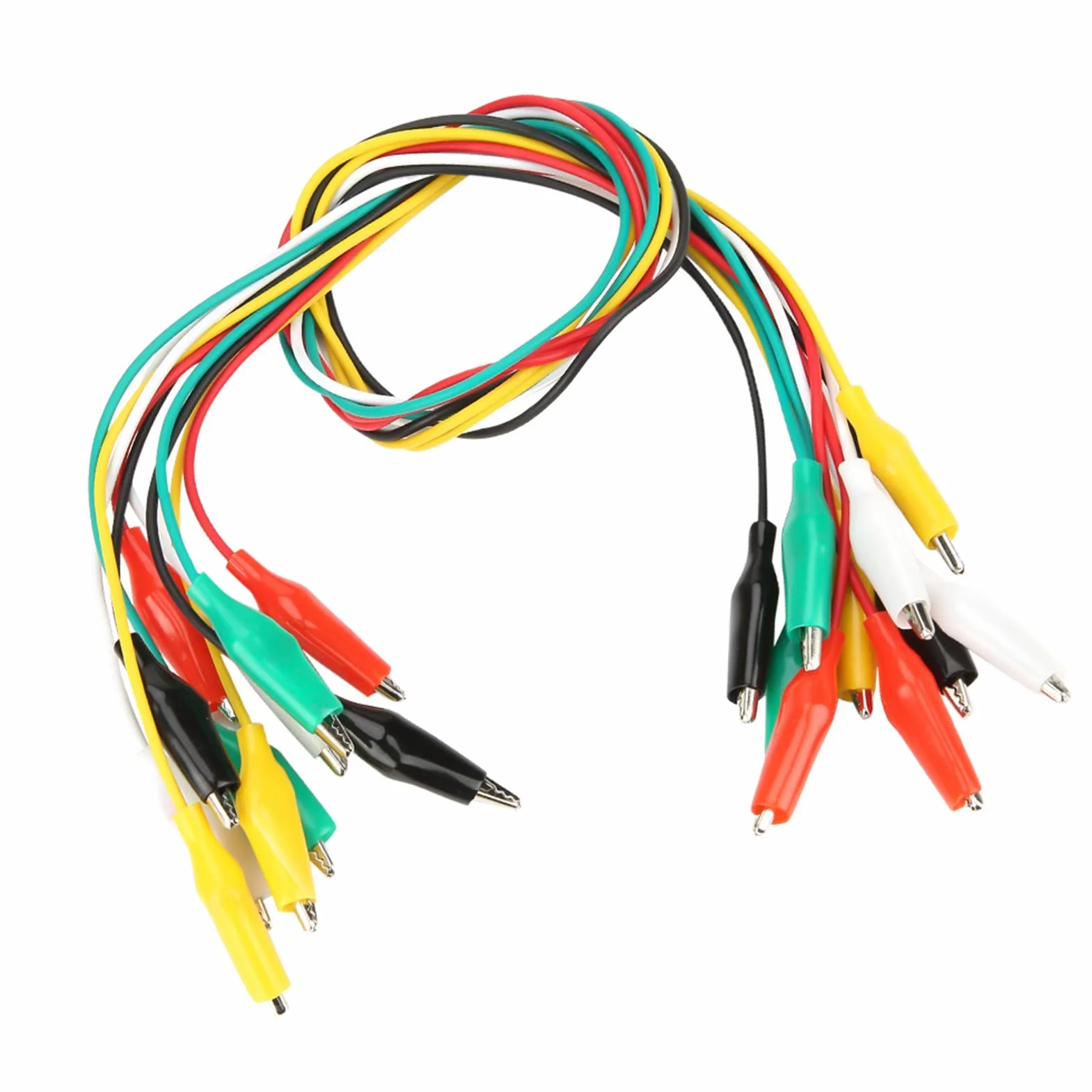 Zestaw 10 sztuk podwójnych zacisków krokodylkowych 35 mm i przewodów pomiarowych 50 cm