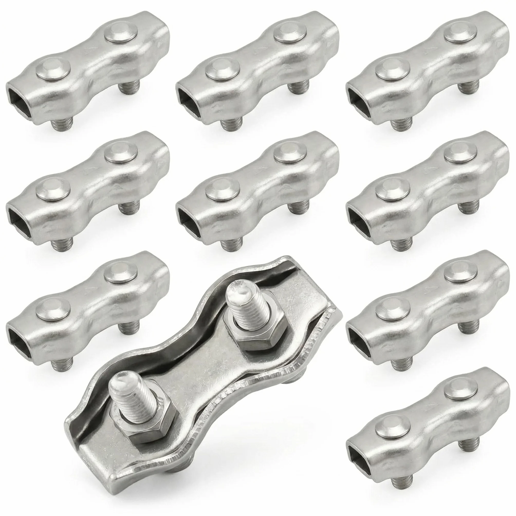 QWORK M4 Duplex zacisk do liny drucianej, stal nierdzewna 304, 3-4 mm, 10 sztuk