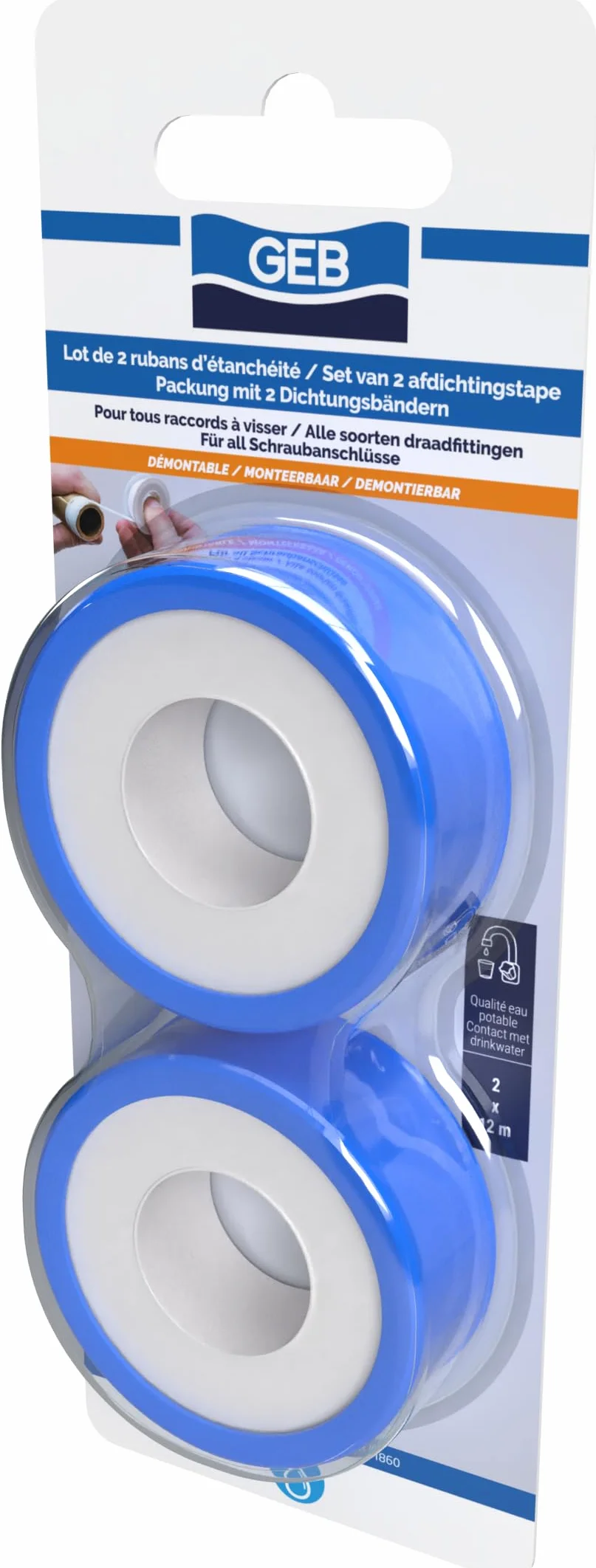 GEB Taśma uszczelniająca PTFE 12 m x 12 mm do wody pitnej