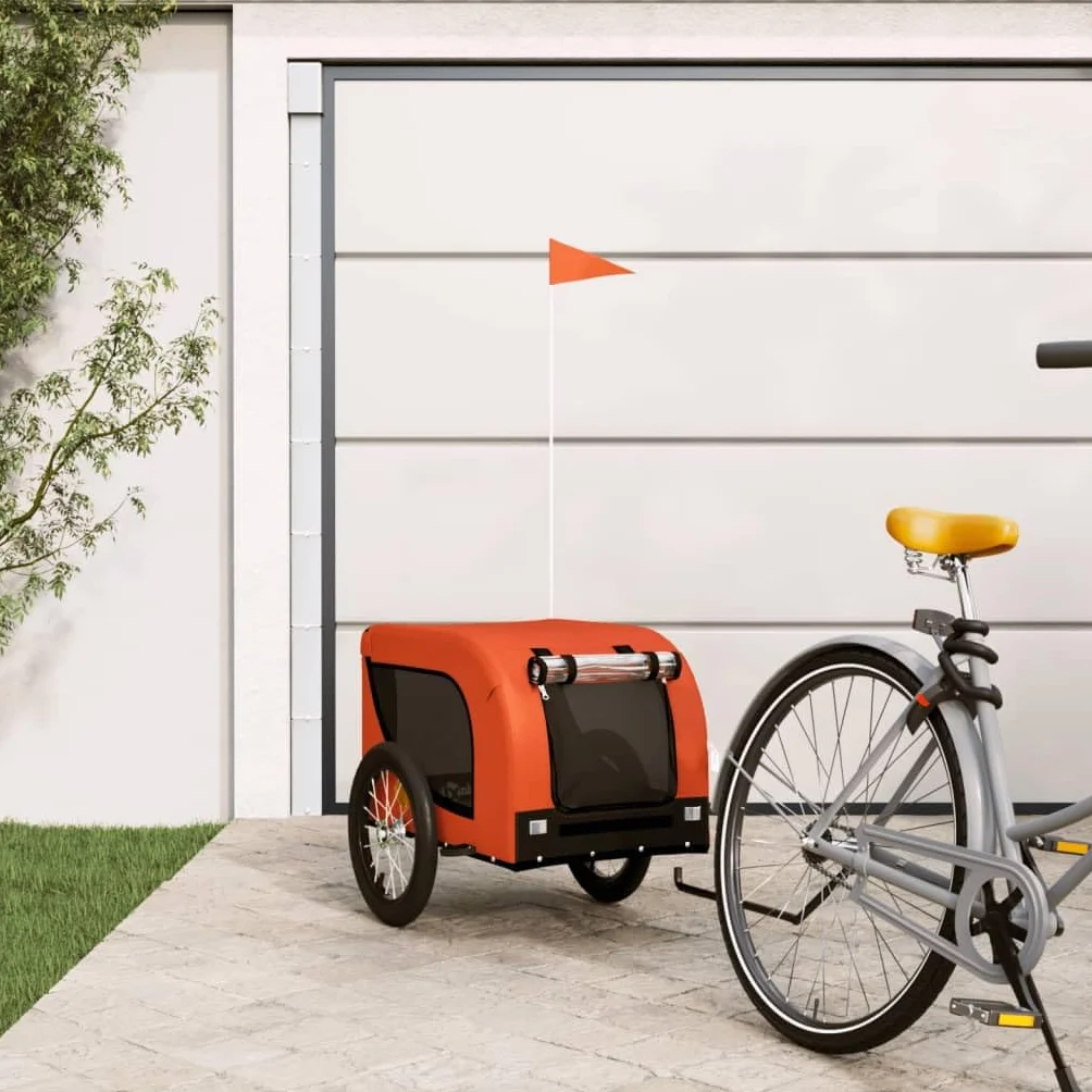 Homgoday Przyczepa rowerowa dla zwierząt pomarańczowa i czarna Oxford i żelazo, wyposażenie wózka dla psa, wózek rowerowy, wózek rowerowy, wózek dla psa, transporter rowerowy model 93998