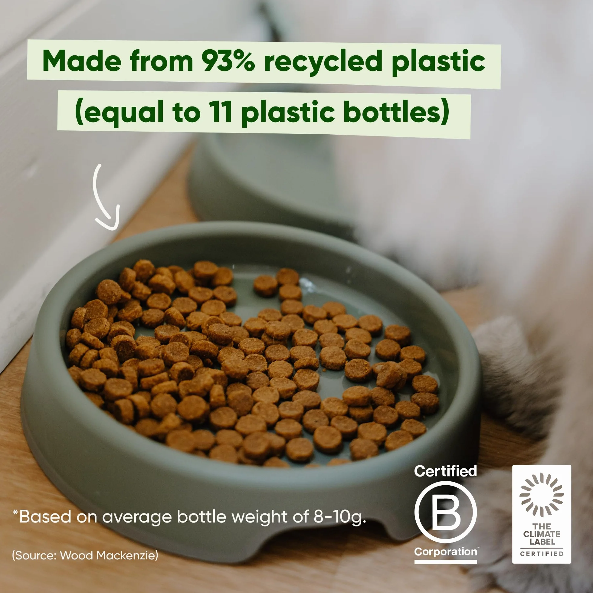 Beco Miska dla kota - miska na żywność i wodę, tworzywo sztuczne z recyklingu, antypoślizgowa gumowa podstawa, naczynia do karmienia przyjazne dla wąsów, cukierkowy różowy