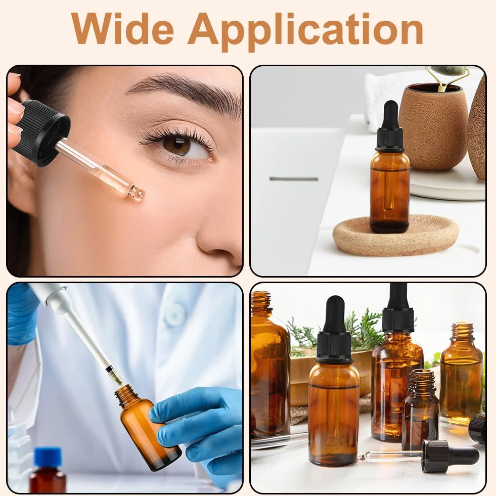 Zestaw butelek z zakraplaczem, 6 x 30 ml brązowe szklane butelki z zakraplaczem, mała pipeta ze szklaną pipetą, do laboratorium, olejków eterycznych, kosmetyków, aromaterapii
