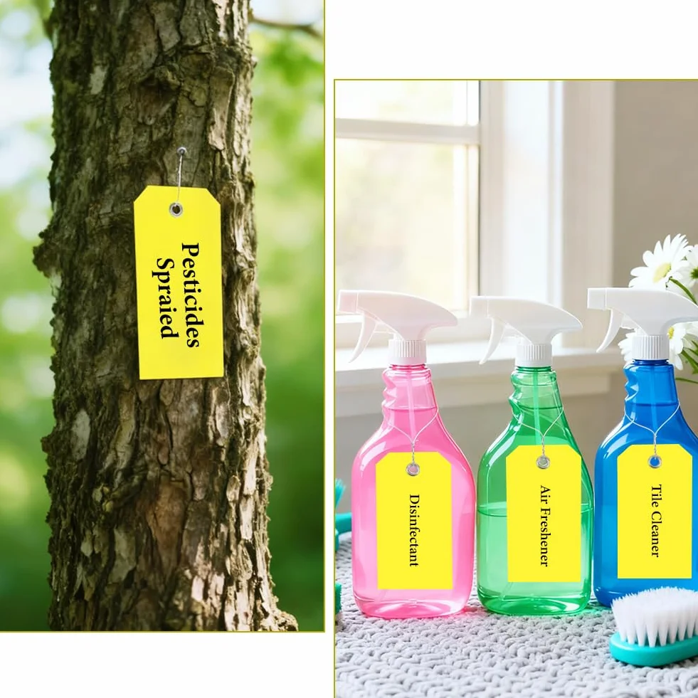 Flintronic 100 sztuk wodoodpornych etykiet wysyłkowych z tworzywa sztucznego, do pisania, wielokrotnego użytku, do opisywania i identyfikacji, na klucze, bagaż (żółte)