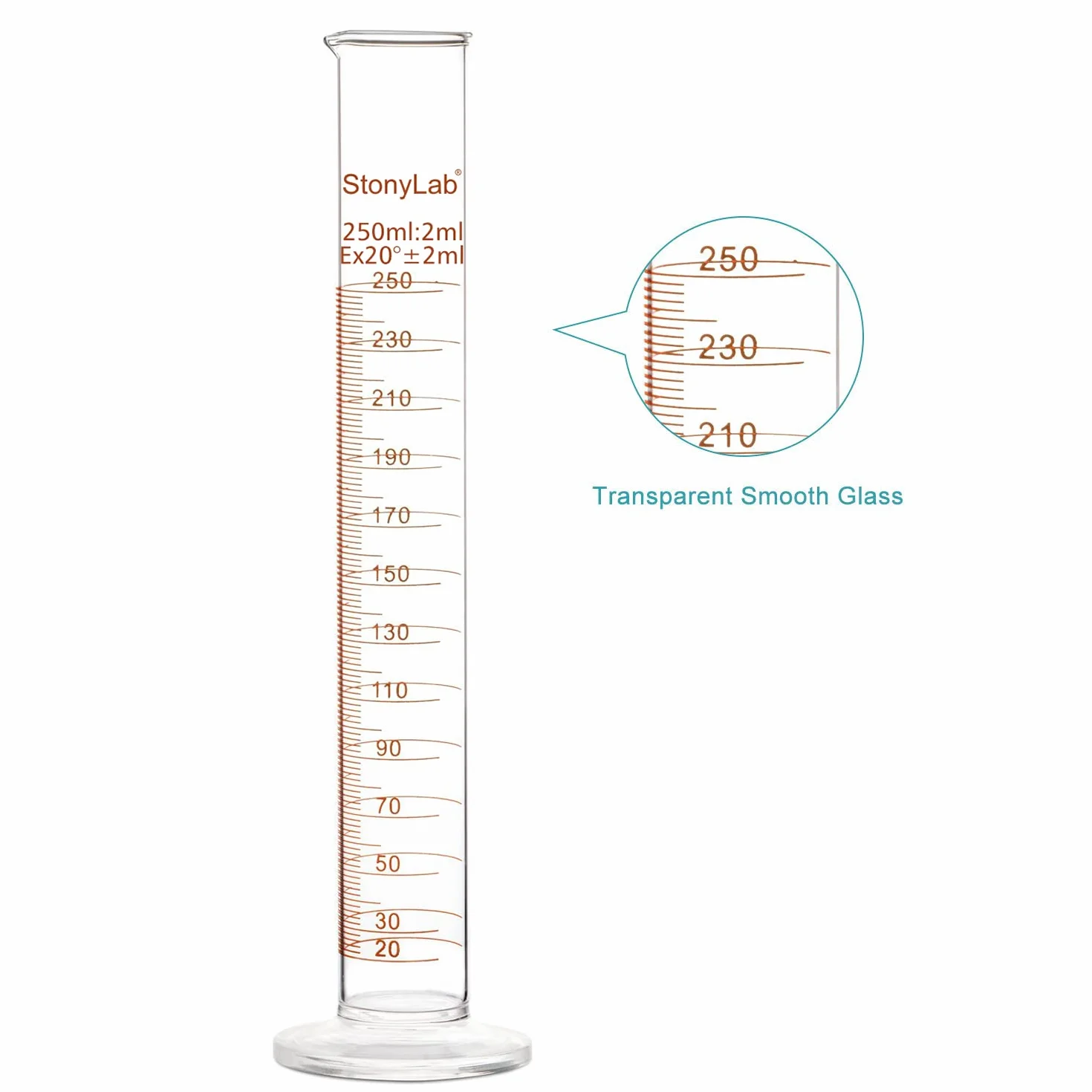 stonylab Graduated Cylinder Szkło (Opakowanie 1), Graduated Cylinder Szkło Borokrzemianowe 250 ml Ciężka Ściana Szkło Stopniowe Cylinder Pomiarowy