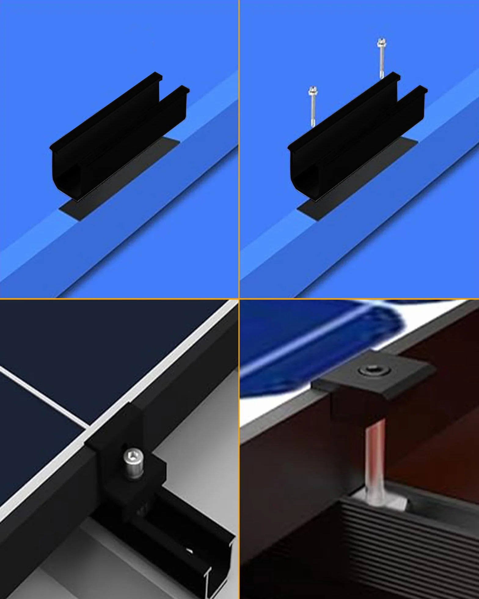 Uchwyt do panelu słonecznego na 2 moduły solarne: wspornik modułu PV zestaw montażowy z szynami 12 cm do płaskiego dachu i blachy trapezowej, aluminiowy uchwyt na panel słoneczny
