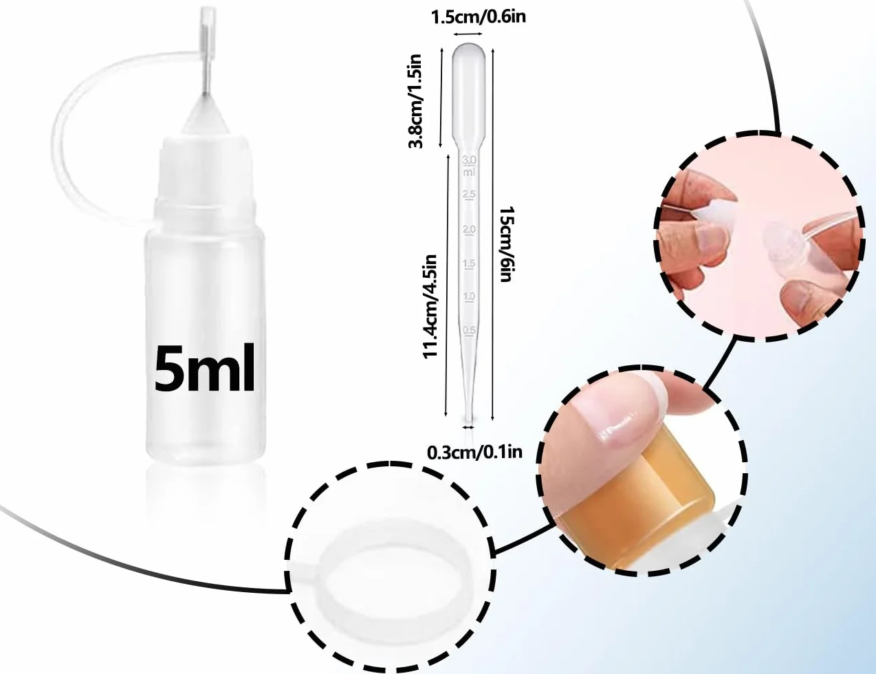 KAPSING 5 ml butelki z aplikatorem z końcówką igłową, 6 sztuk, z pipetą i lejkiem, przyrządy do majsterkowania, które pomagają przy nakładaniu kleju