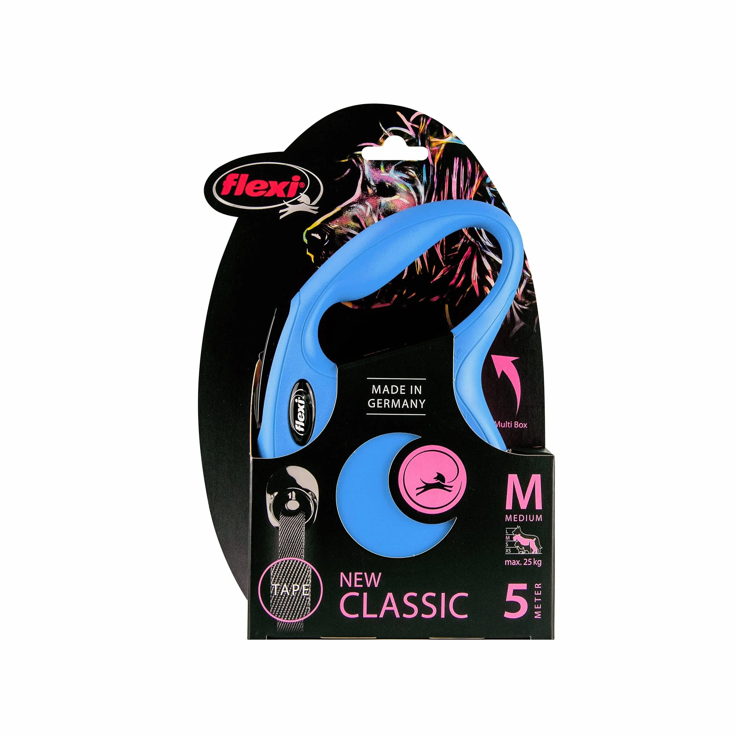Flexi Nowa klasyczna taśma niebieska średnia 5 m chowana smycz dla psa/smycz dla psów do 25 kg