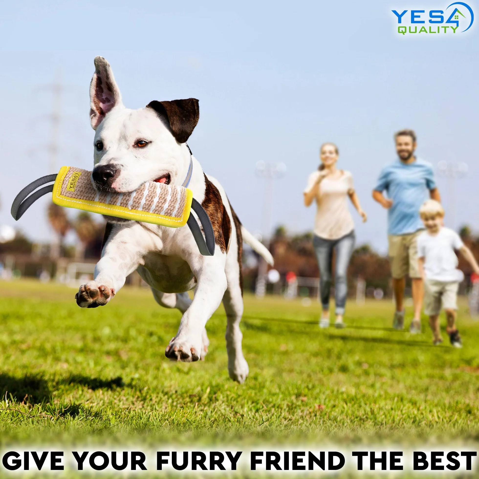 Dog Tug Toy (30.5 x 8cm), Durable Pull Toy w/ 2 Soft & Strong Handles, Tough Jute Training Toy for Medium to Large Dogs by Yes4Quality