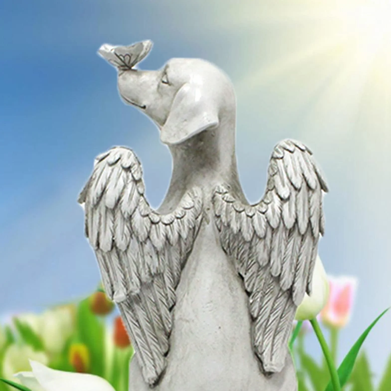 Anioł Pies Skrzydła Anioła Pamiątkowa Statua Ręcznie Rzeźbiona żywa Realistyczna żywica Pet Pamiątkowe Kamienie Grób Hołd Statua Ogród Nagrobki Dekoracja Trawnika