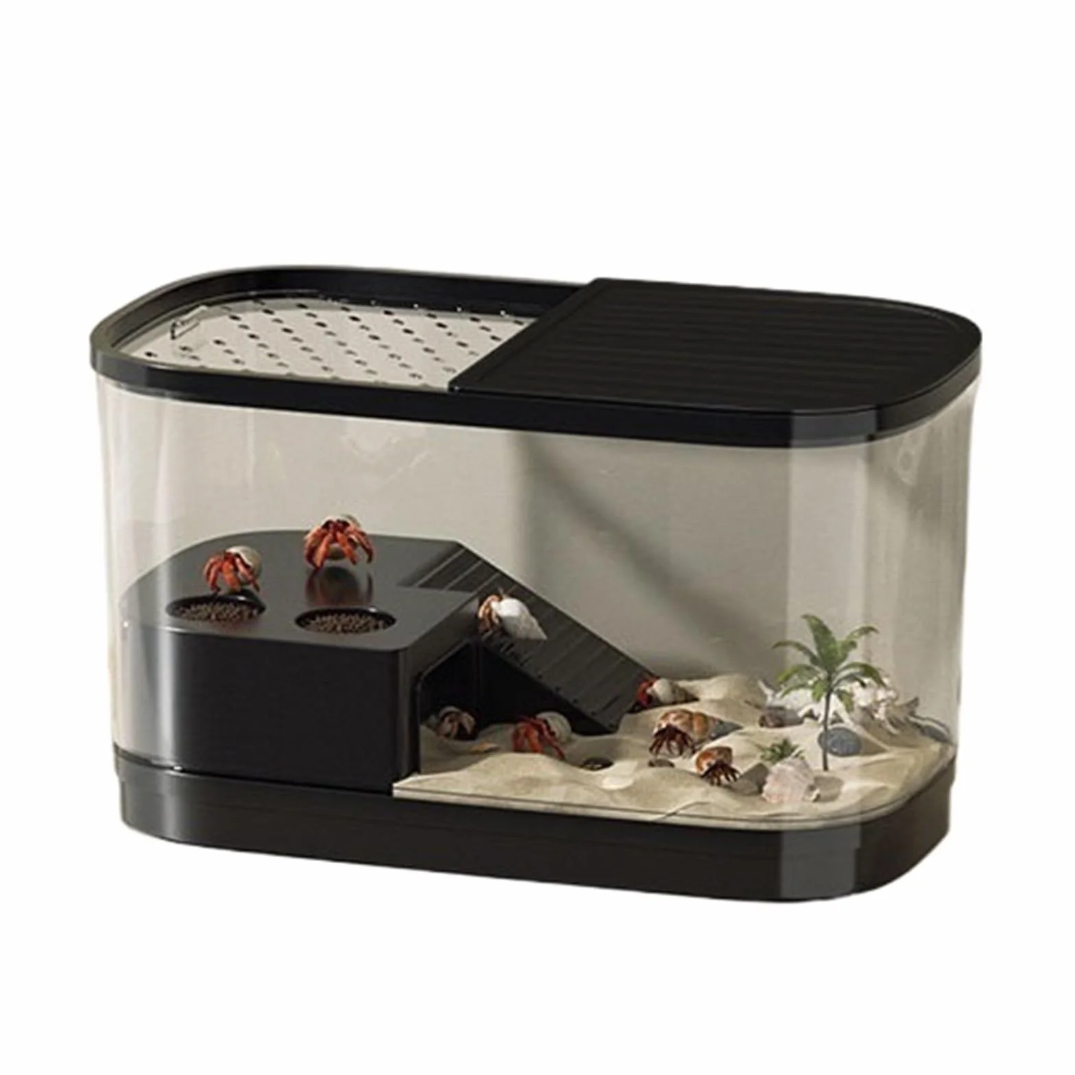 Siedlisko terrarium Skrzynka do karmienia żółwi, mała, dedykowana, odłączana platforma wspinaczkowa Terrarium akwariowe(39.5x22.1x22.5cm)