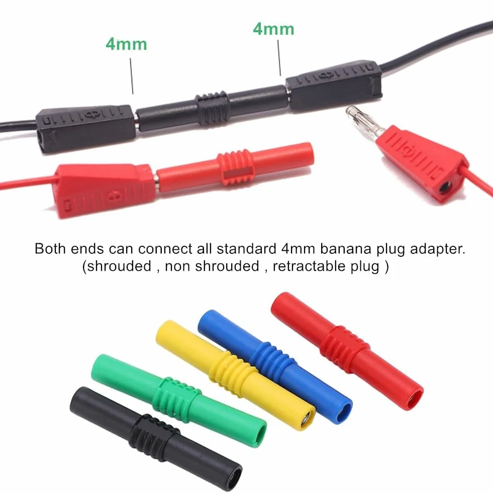 Izolowany łącznik Wtyku Bananowego, 4mm żeńskie do żeńskiego Gniazda Bananowe Złącza Jack Wtyki Bananowe Lutowane do Multimetru Przewody Pomiarowe Końce Sondy Adaptery (5 kolorów)