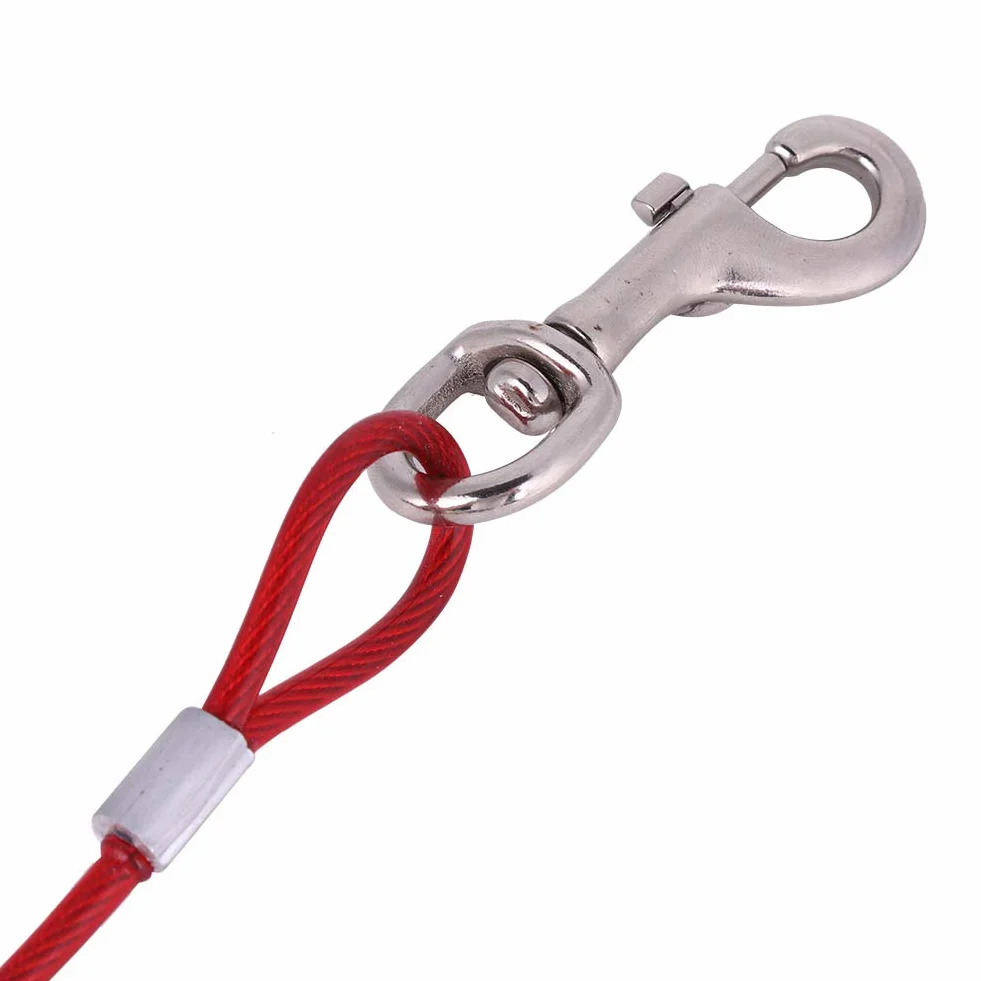 Drut stalowy, psy domowe mocuje kabel stalowy smycz do mocowania drutu stalowego metalowa smycz na boisku kempingowym (czerwony)