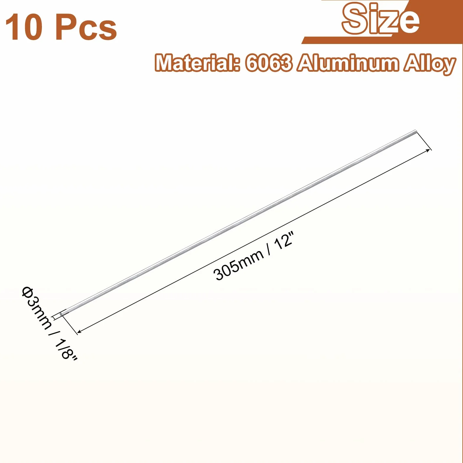 Pręt aluminiowy okrągły 6063 10 szt. 3 mm x 305 mm