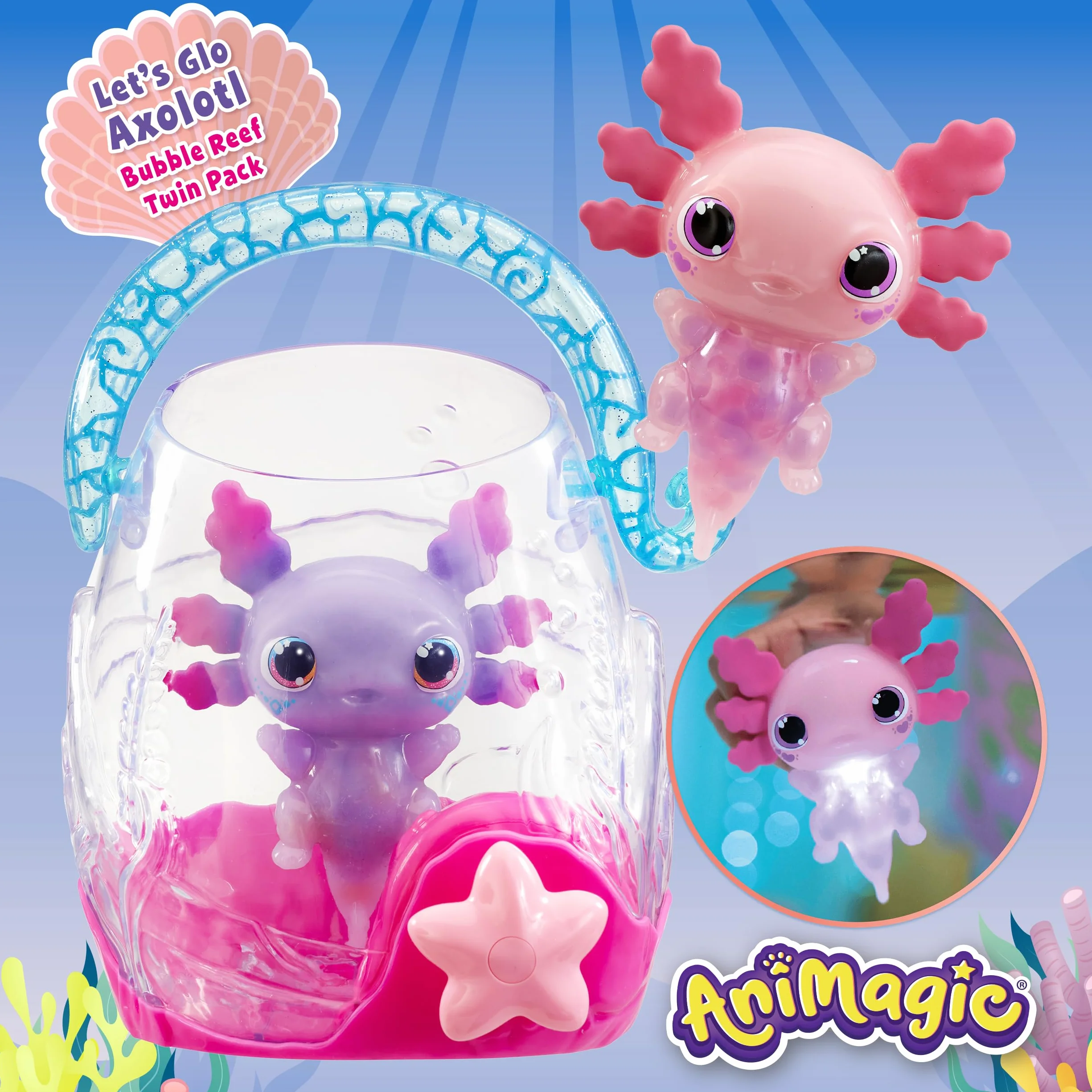 Animagic 932617 Let's Glo Axolotl Bubble Reef Twin Pack, Multi