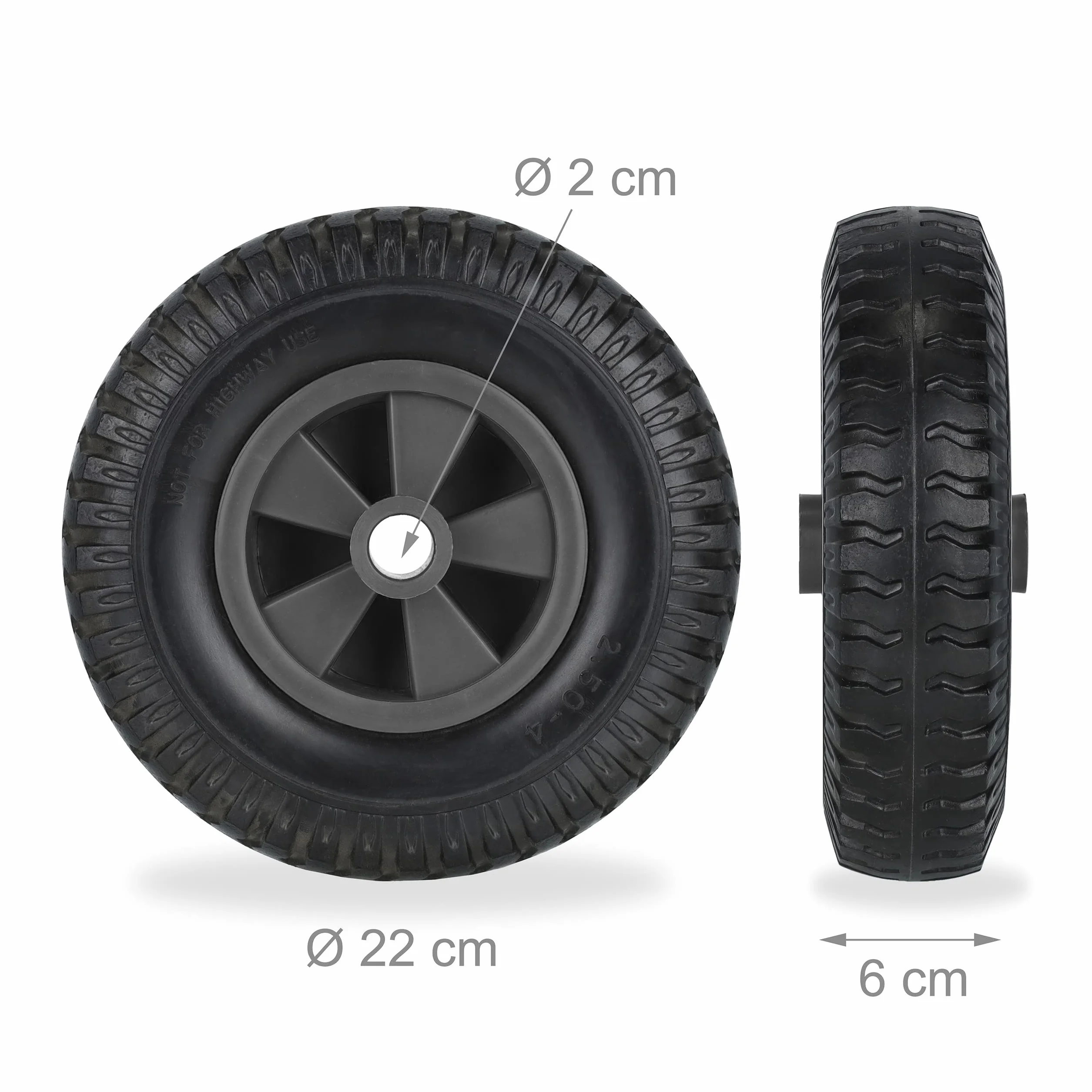Relaxdays Koło do taczki 2.50-4, zestaw 2 sztuk, pełne koło gumowe, tworzywo sztuczne, koło zapasowe, taczka, odporne na przebicie, 80 kg, czarne