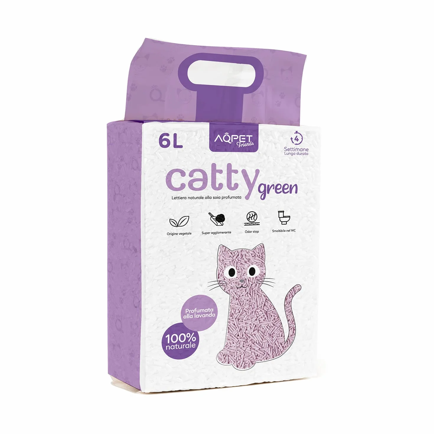 AqpetFriends ściółka CattyGreen piasek dla kotów sojowych pochodzenia roślinnego Lawenda