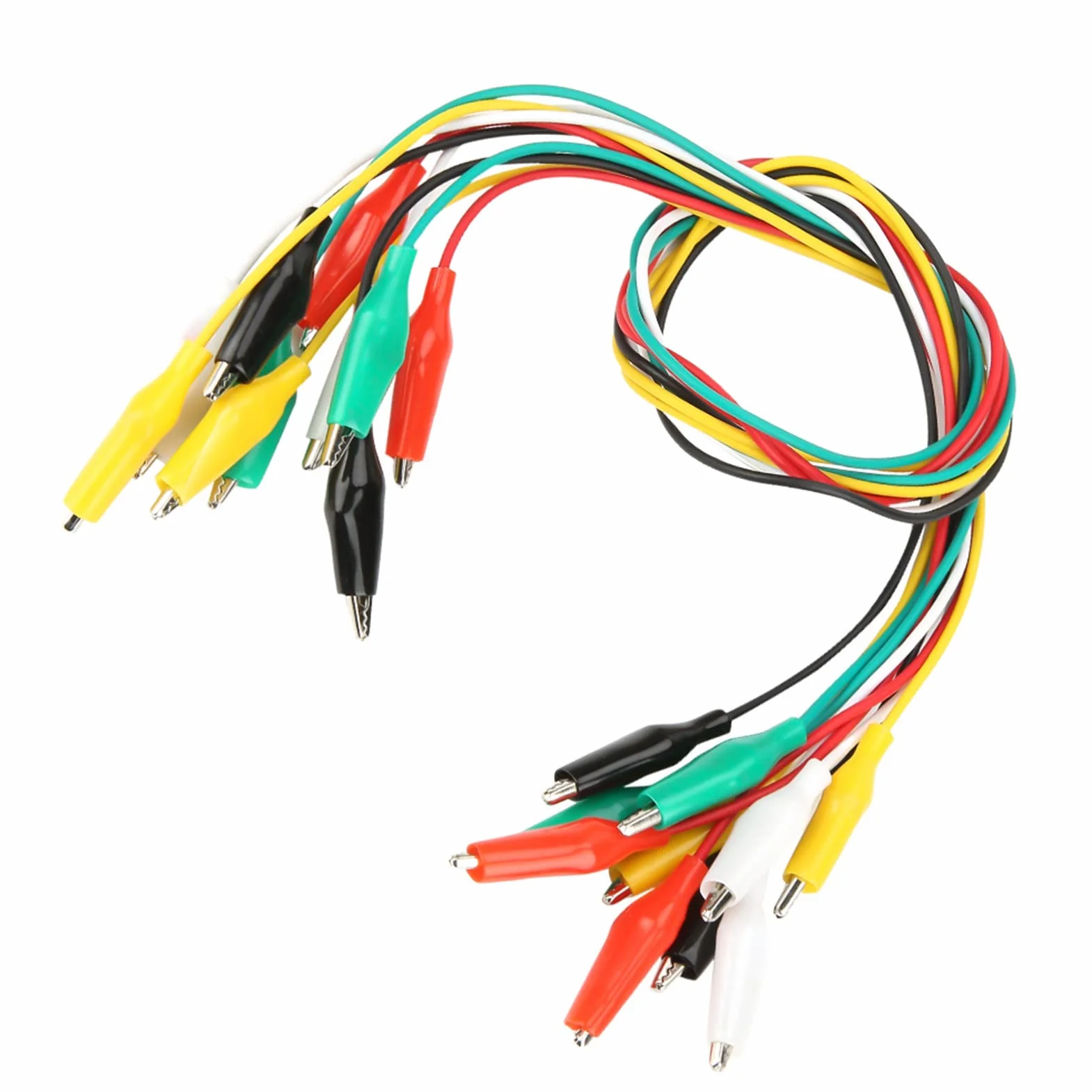 Zestaw 10 sztuk podwójnych zacisków krokodylkowych 35 mm i przewodów pomiarowych 50 cm