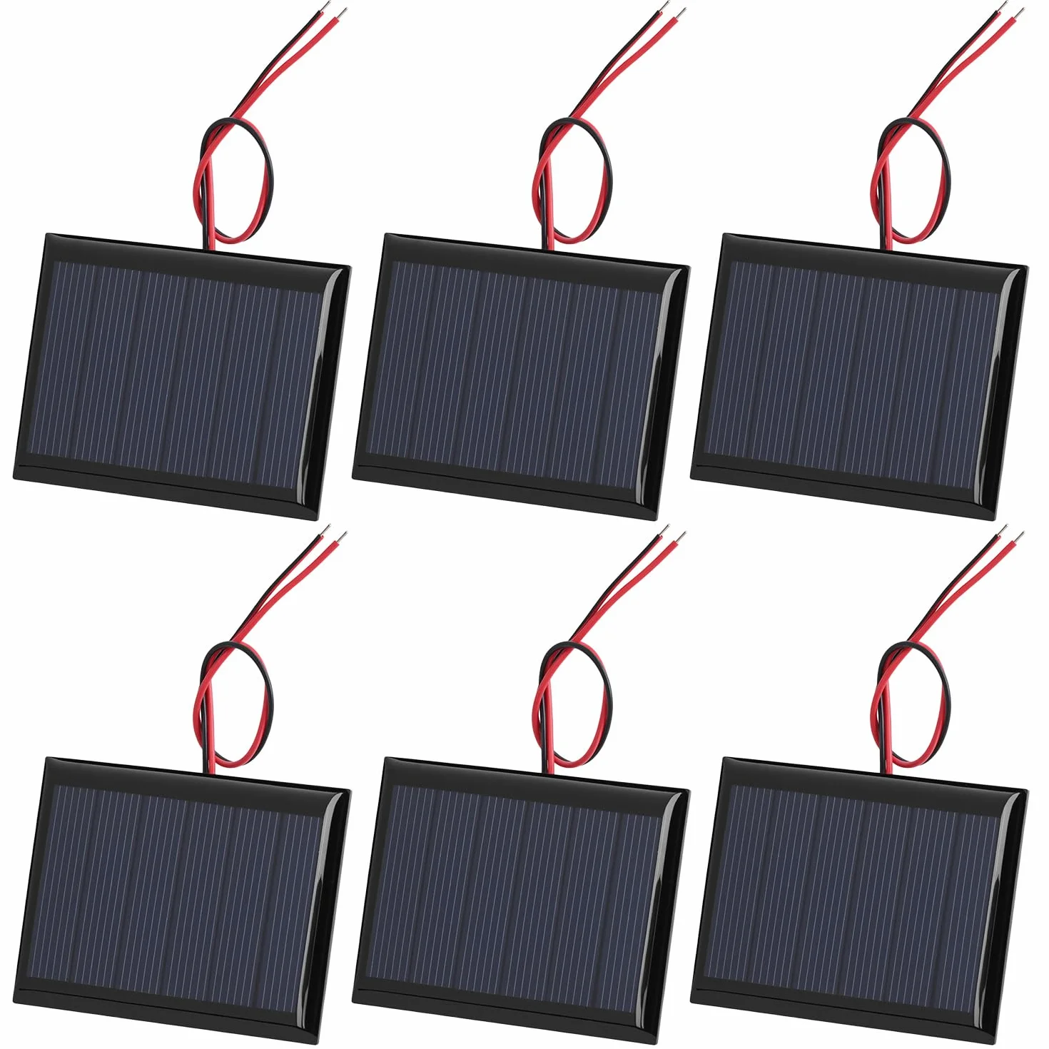 QWORK Zestaw 6 paneli słonecznych Micro Mini 3 V 0,3 W 80 mA z kablem 15 cm, 65 x 48 mm - kompaktowy i wydajny do projektów DIY i elektroniki