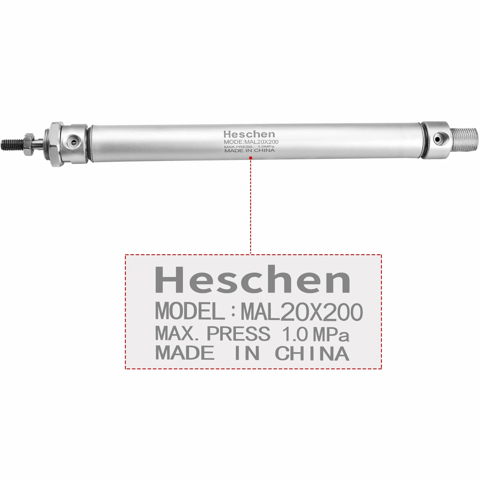 Heschen pneumatyczny cylinder MAL 20-200 PT1/8 20mm otwór 200mm skok podwójne działanie