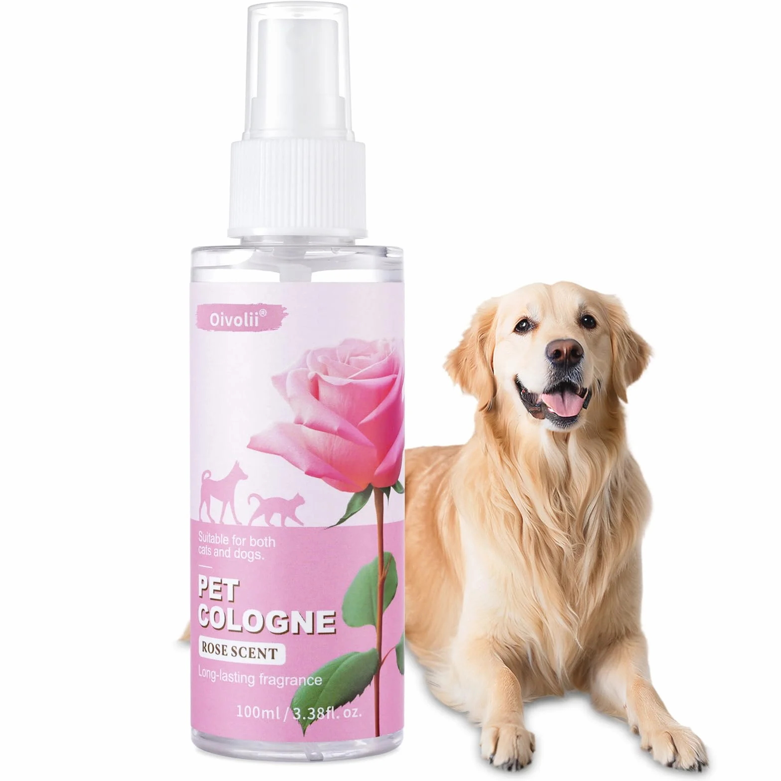 Naturalna woda kolońska dla zwierząt domowych, perfumy dla psów i kotów – spray do pielęgnacji premium o długotrwałym zapachu róż, dezodoryzujący, pielęgnujący i usuwa zapachy, do wszystkich rodzajów