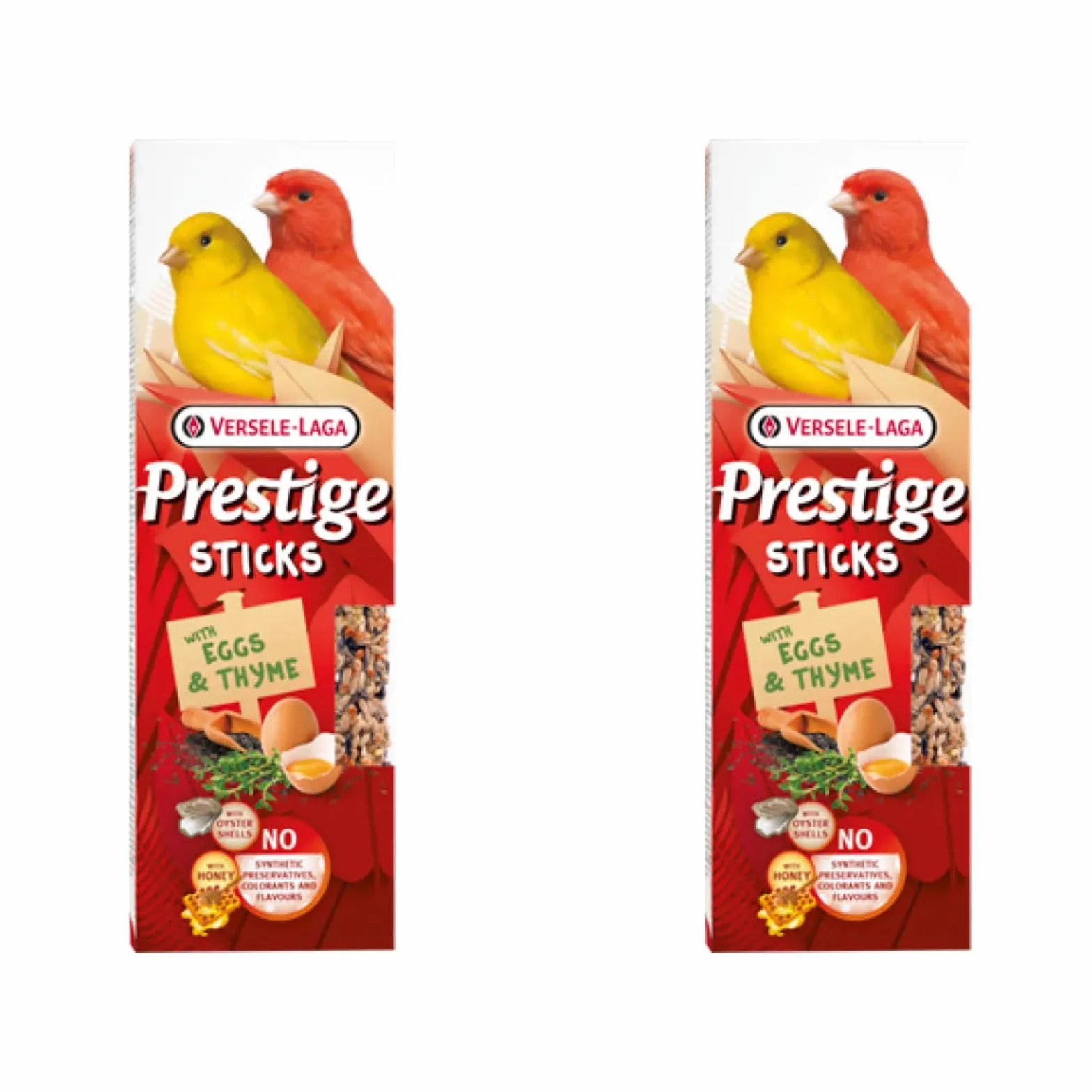 Versele-Laga Prestige Sticks kanarki, jajka i tymianek, dwupak, 2 x 60 g, przekąska dla kanarków, bez syntetycznych konserwantów, barwników i aromatów